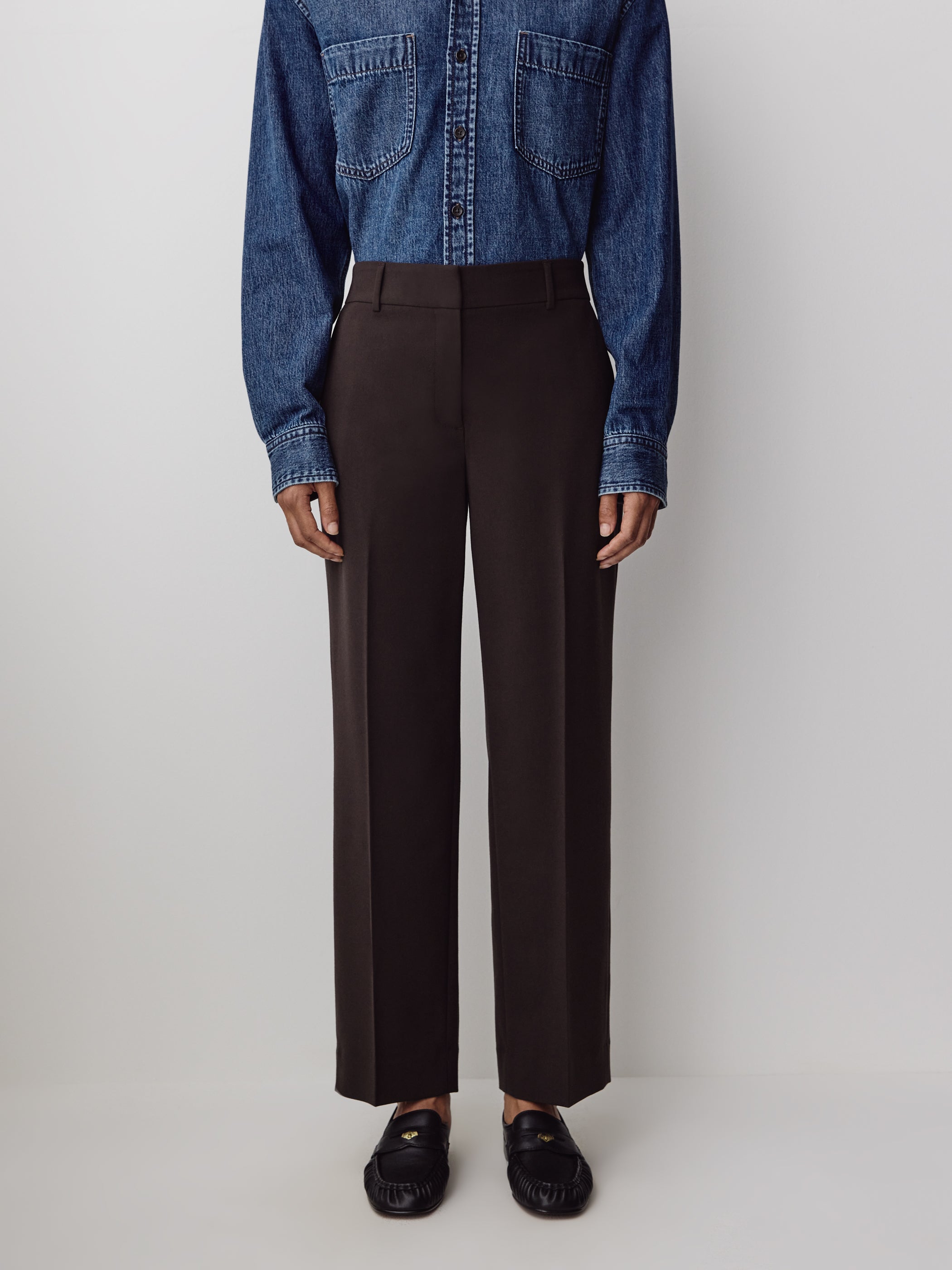 Woven Straight Crop Pant Mid Rise Stretch Fabric