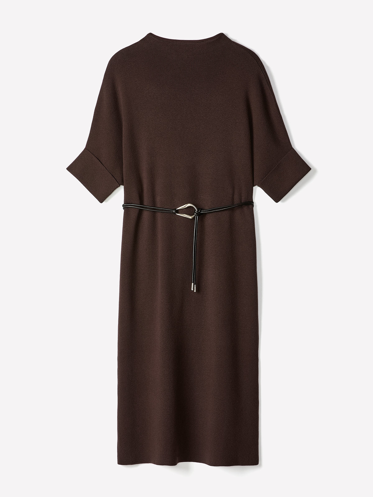 3/4-Sleeve Mock-Neck Belted Midi Dress