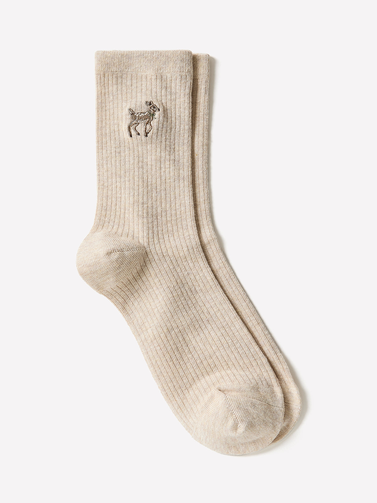 Crew Socks Cotton Blend Embroidered Deer
