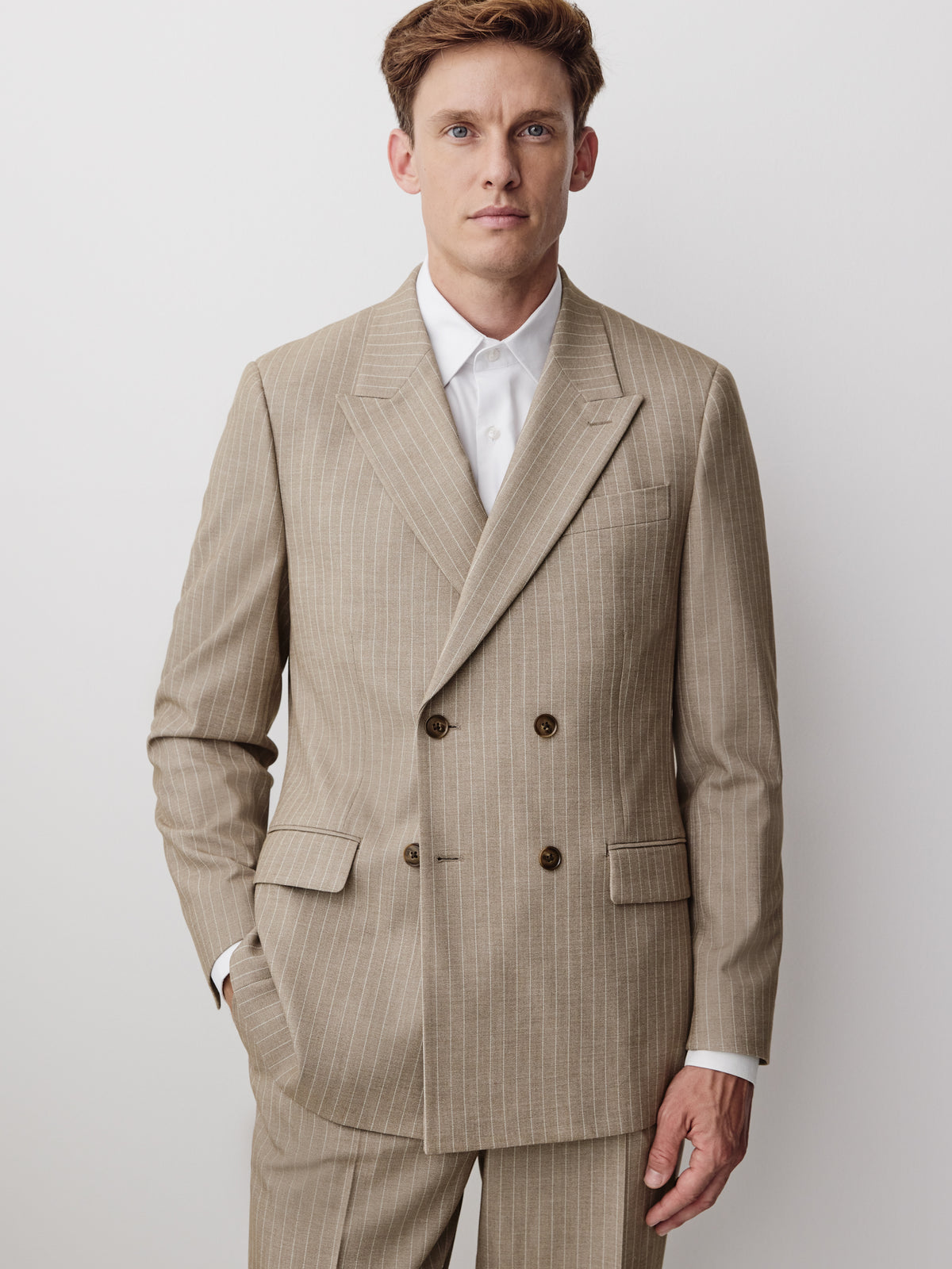 Tailored-Fit Double-Breasted Striped Suit Blazer