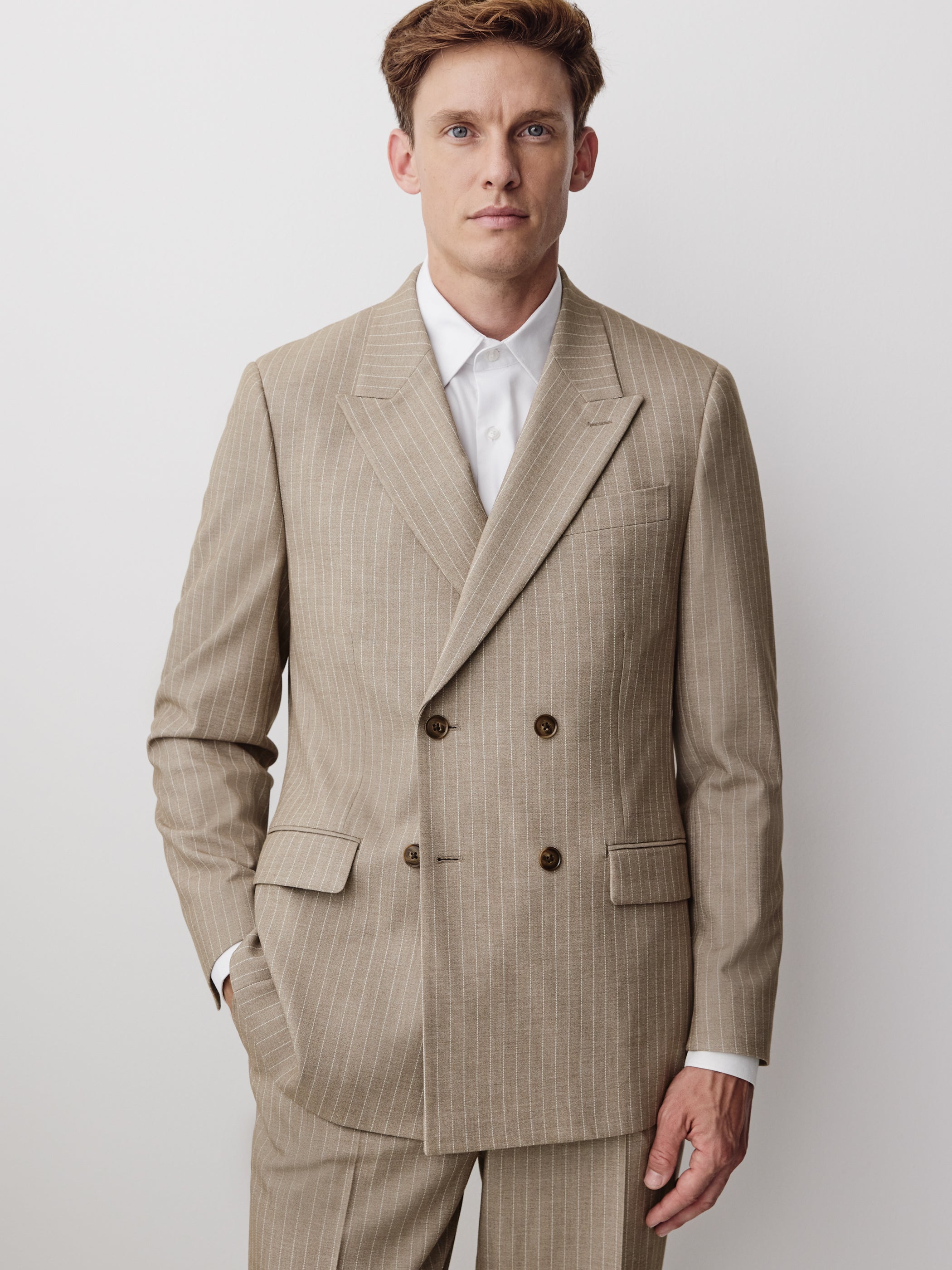 Tailored-Fit Double-Breasted Striped Suit Blazer