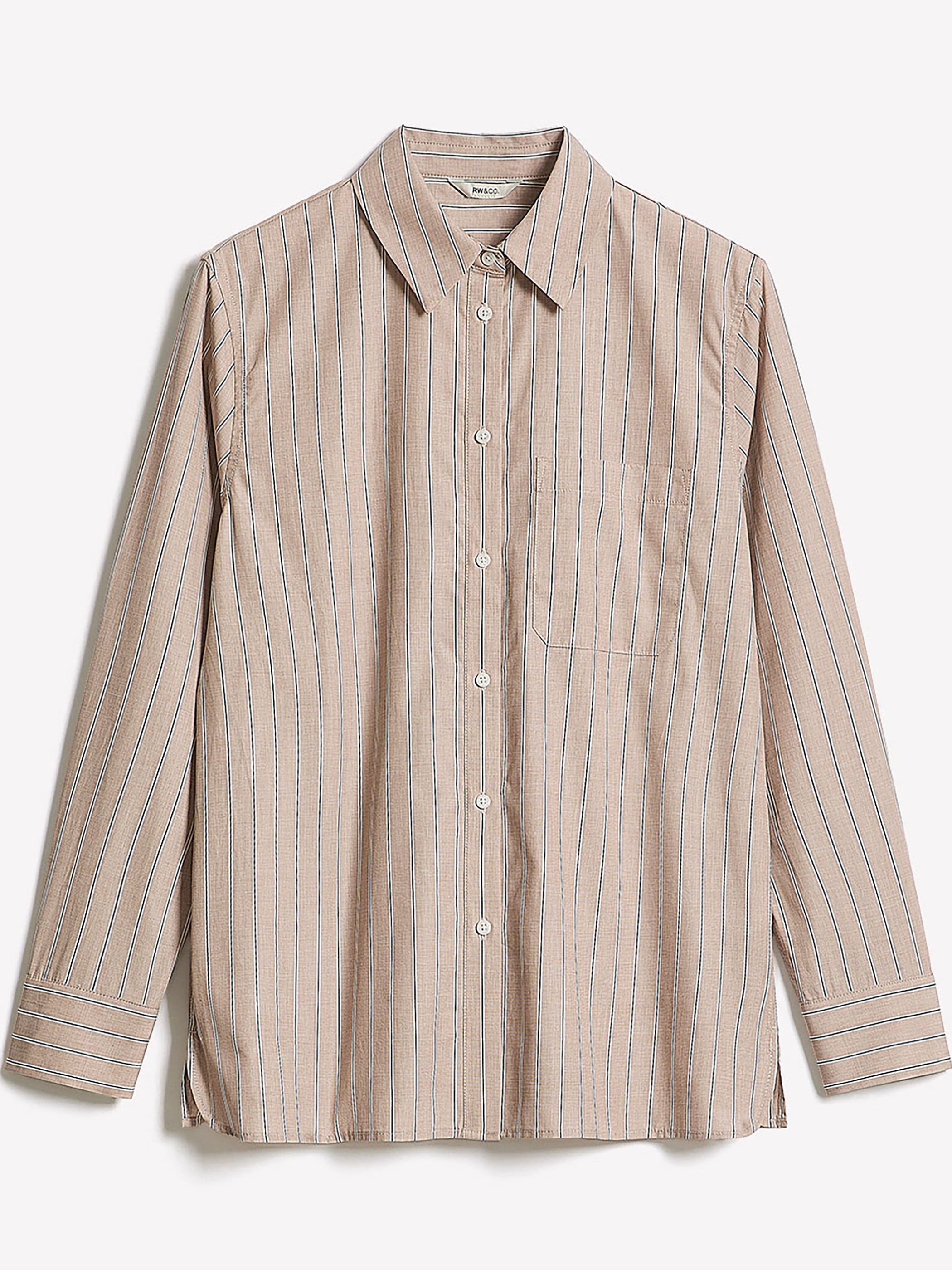 Blouse Boutonnée en Popeline Rayée à Manches Longues