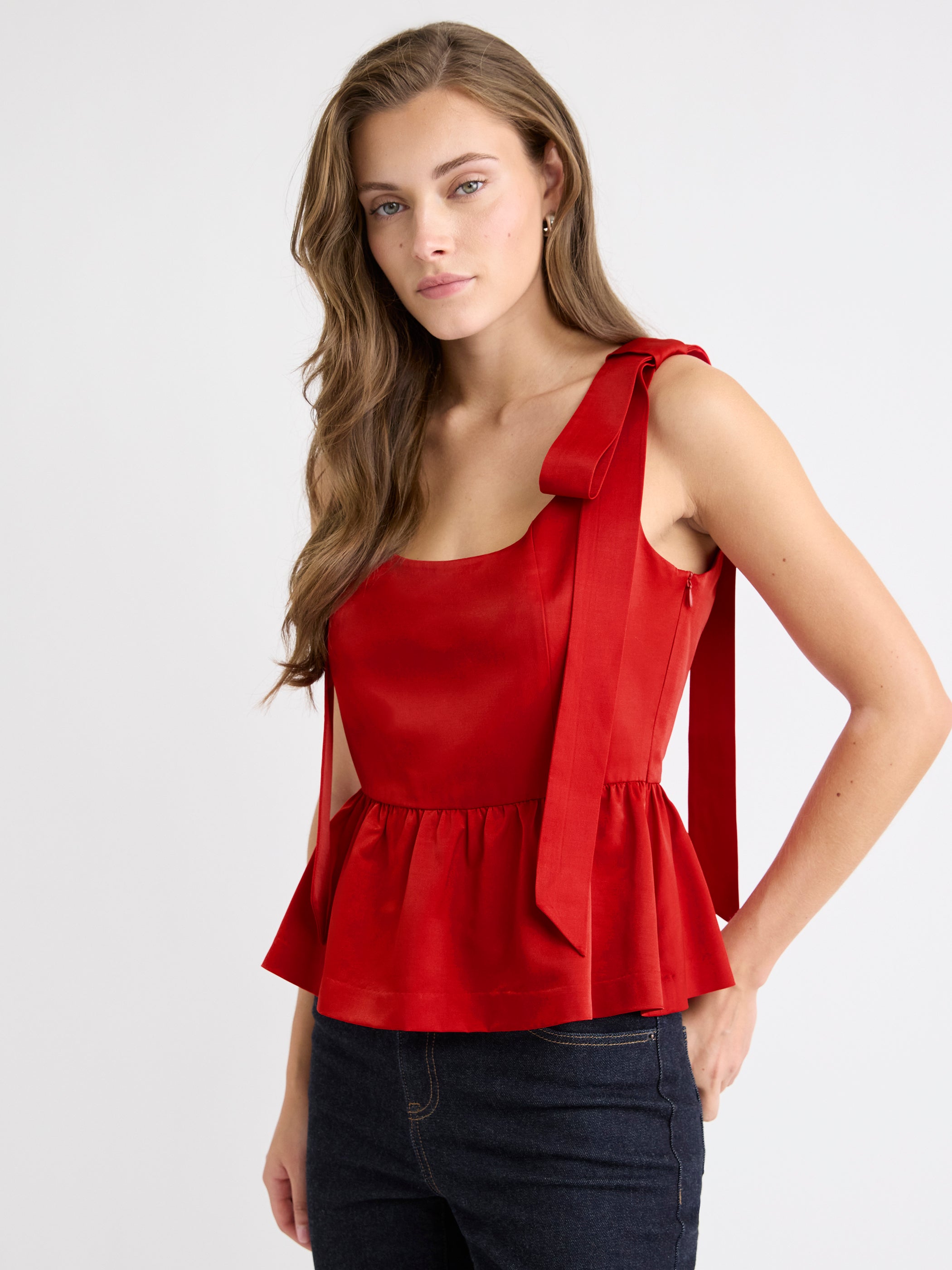 Blouse Péplum Sans Manches à Col en U