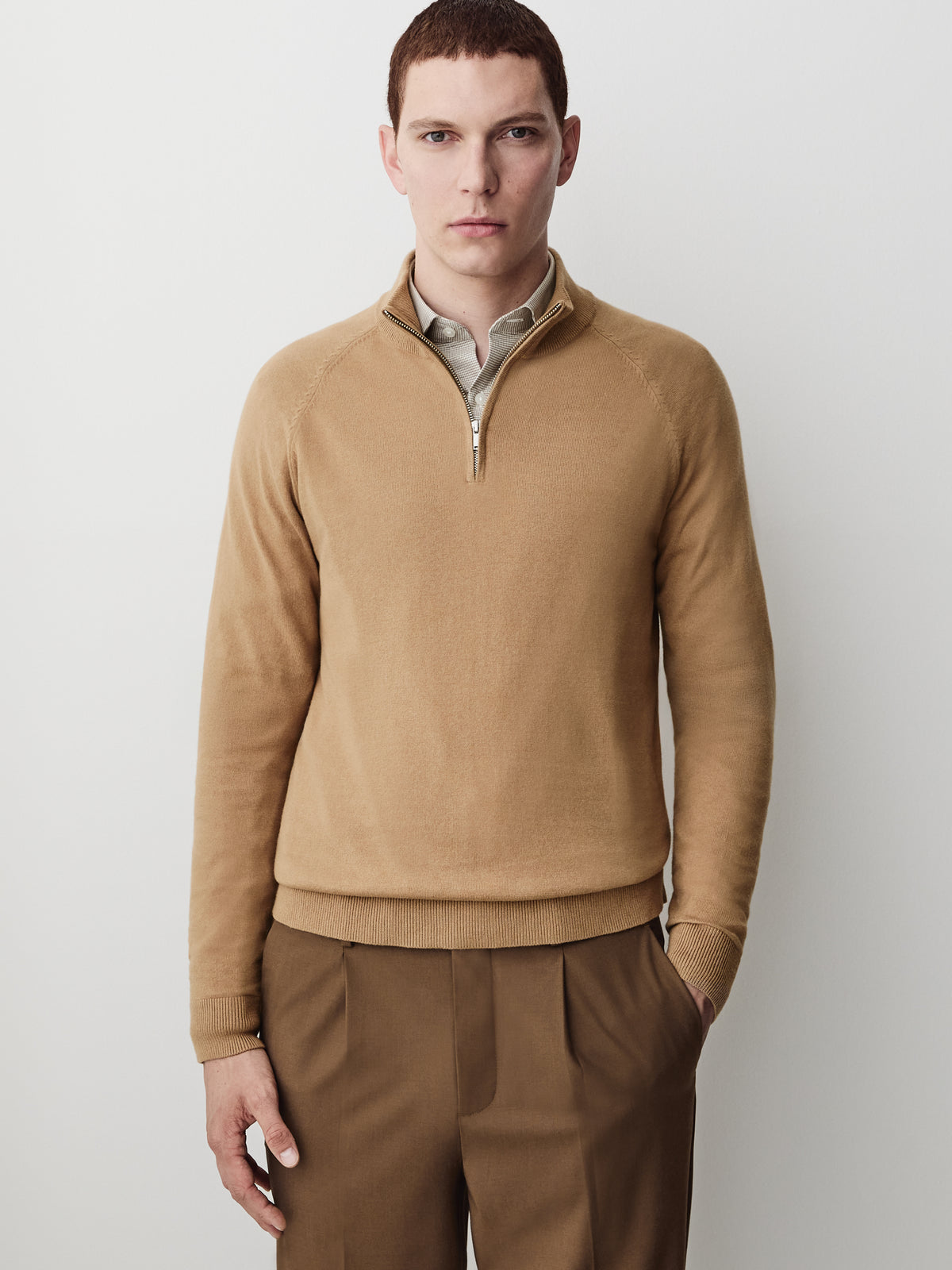 Long-Sleeve Half-Zip Mock-Neck Sweater
