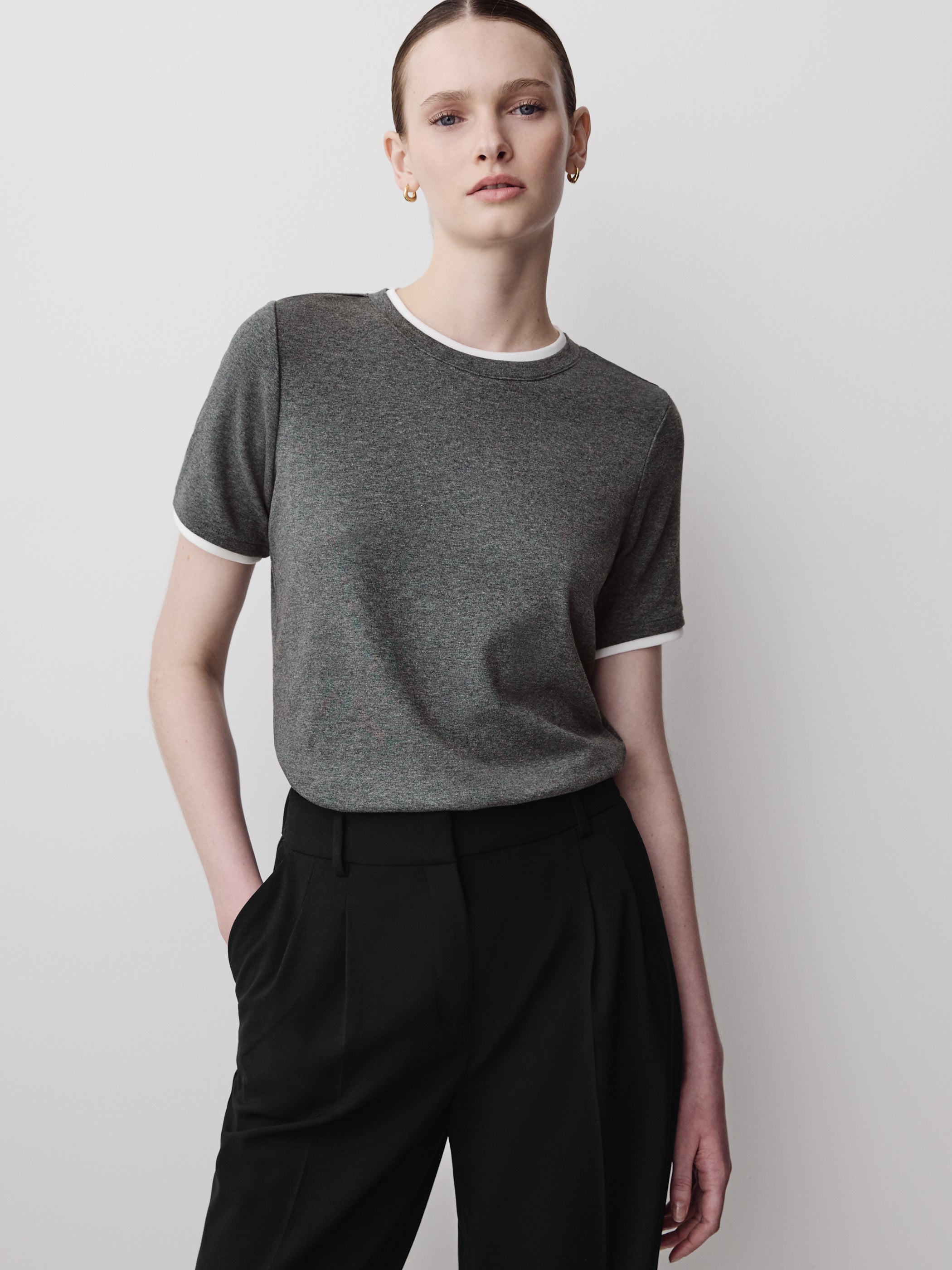 Short-Sleeve Crew-Neck Ribbed Basic Tee