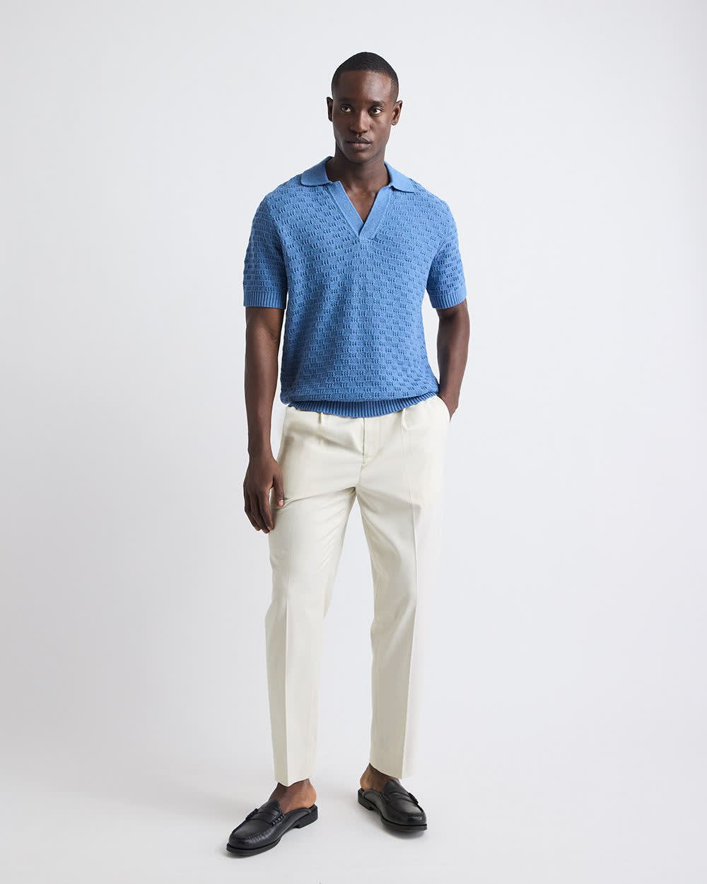 Short-Sleeve Linen-Blend Polo with Johnny Collar