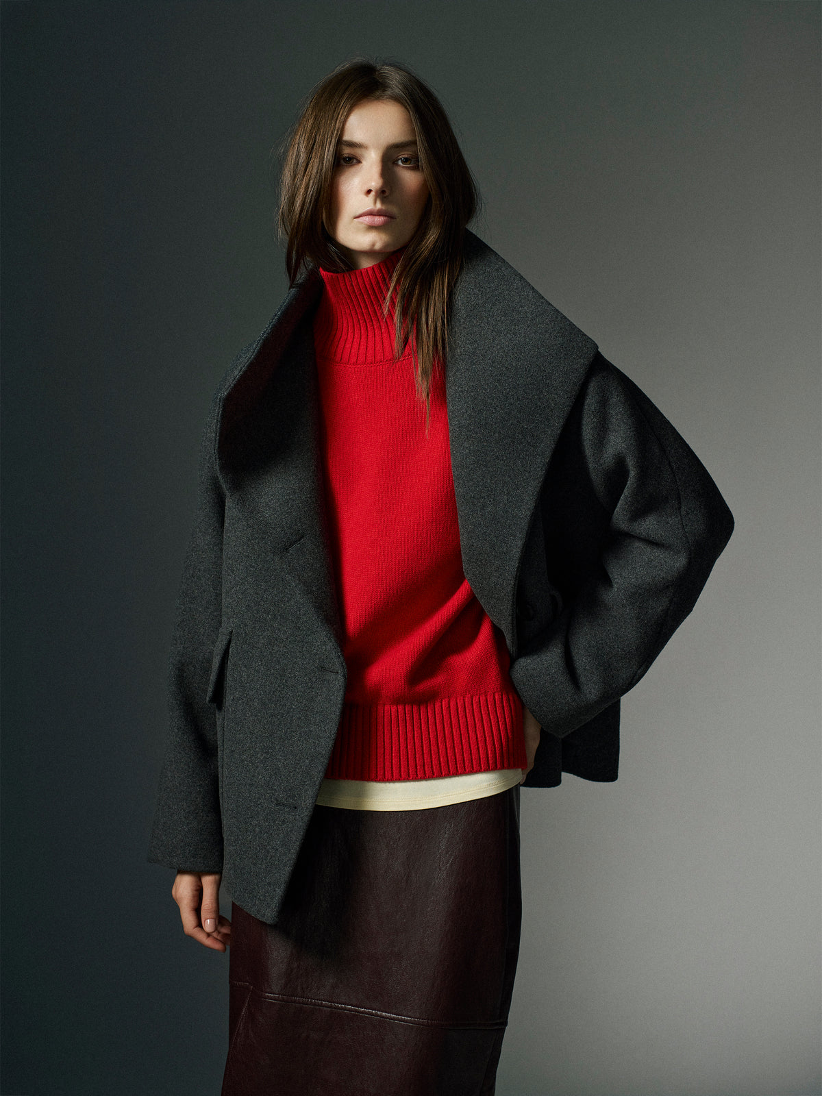 Long-Sleeve Mock-Neck Merino-Blend Sweater