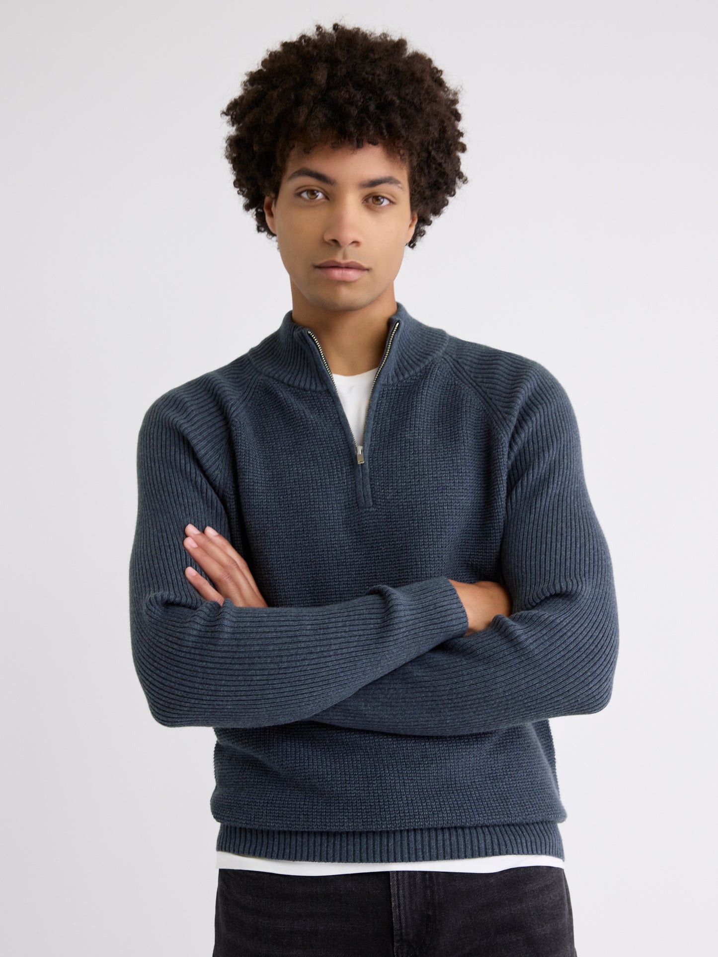 Pull à Col Montant Zippé et Manches Longues