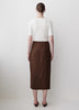 Linen-Blend Straight Midi Skirt with Wrap Front
