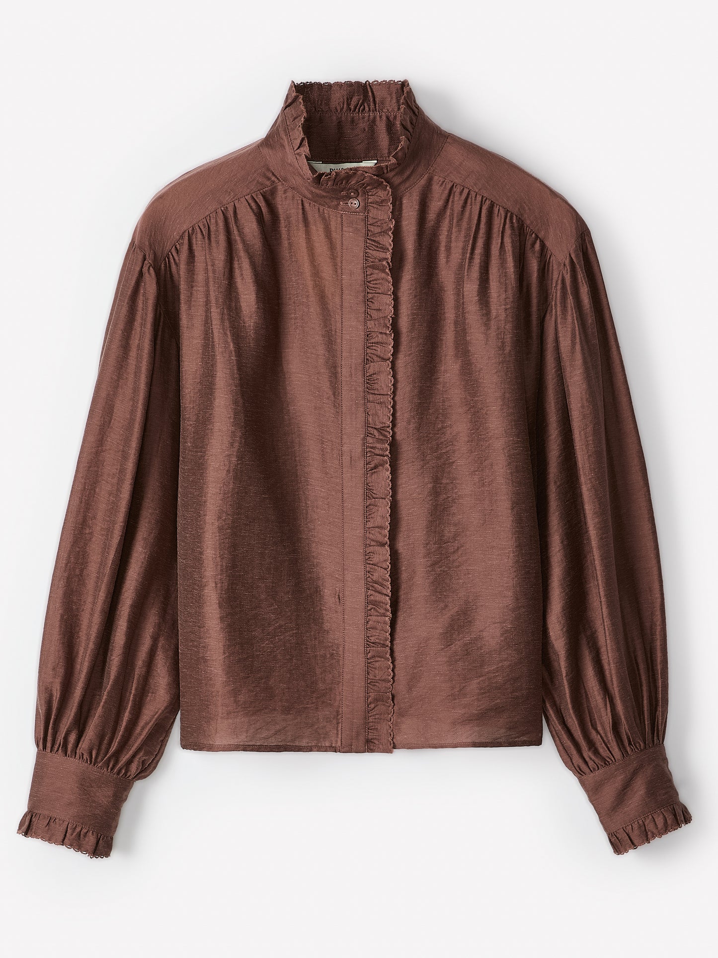 Long-Sleeve Crew-Neck Blouse with Ruffles