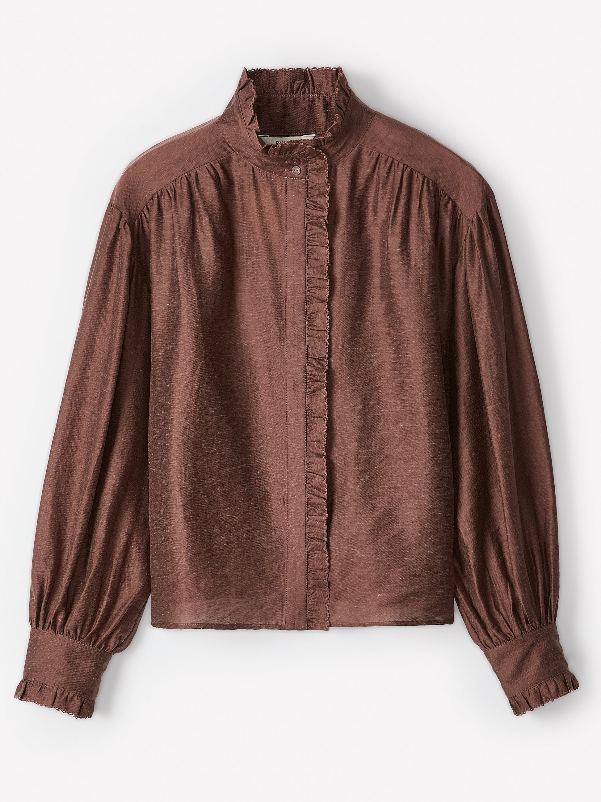 Long-Sleeve Crew-Neck Blouse with Ruffles