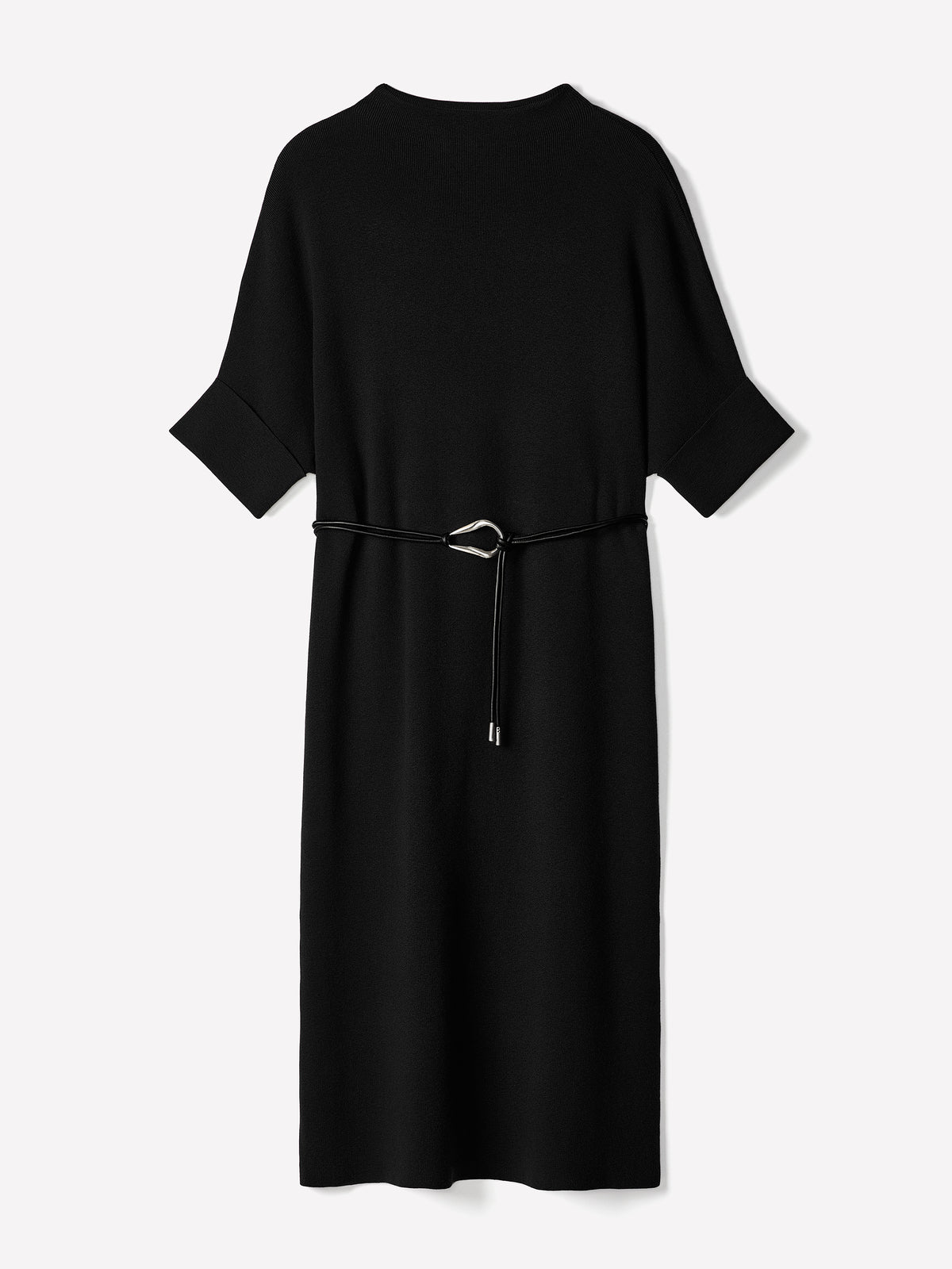 3/4-Sleeve Mock-Neck Belted Midi Dress