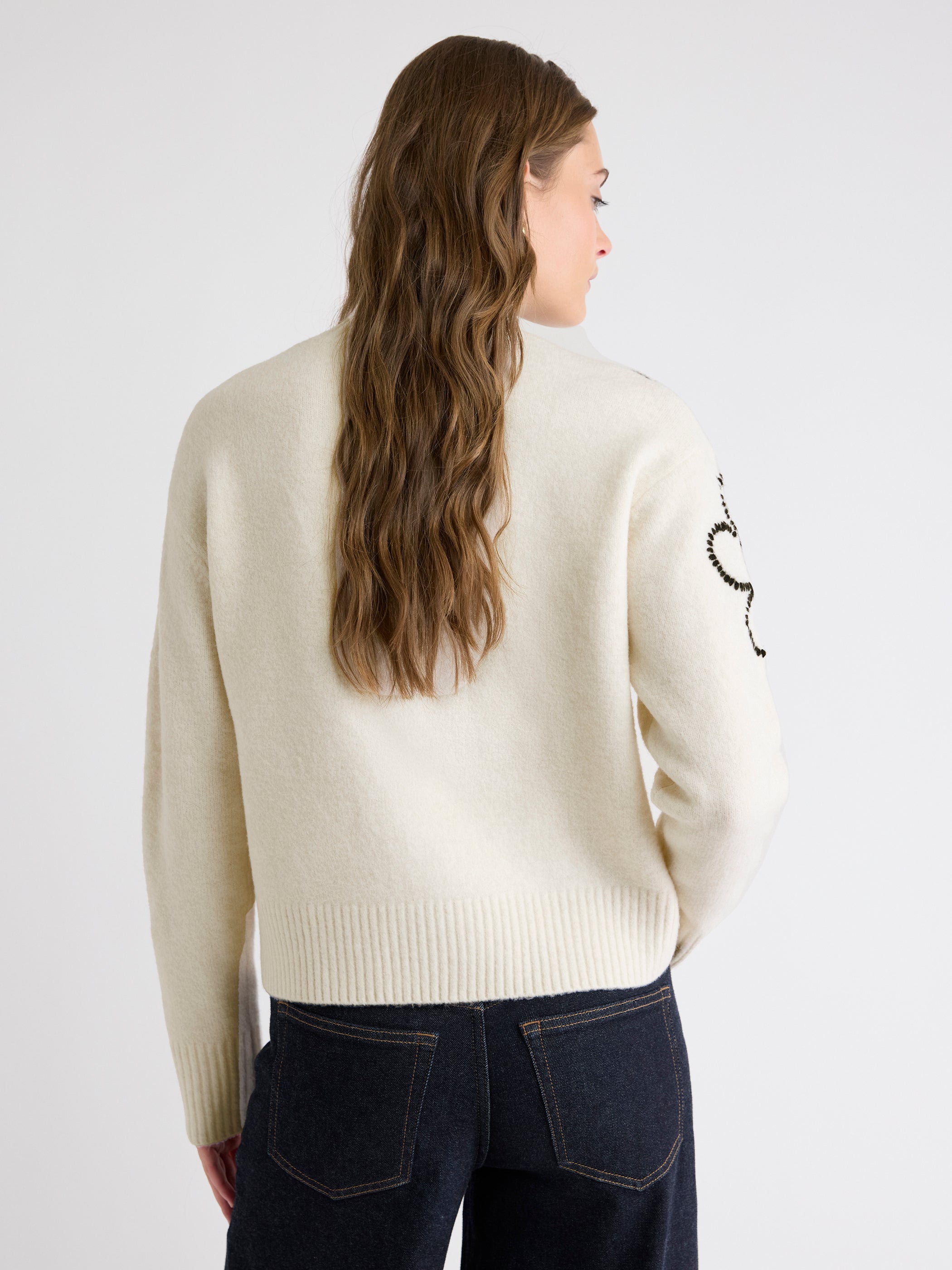 Long-Sleeve Mock-Neck Sweater with Embroidered Pattern
