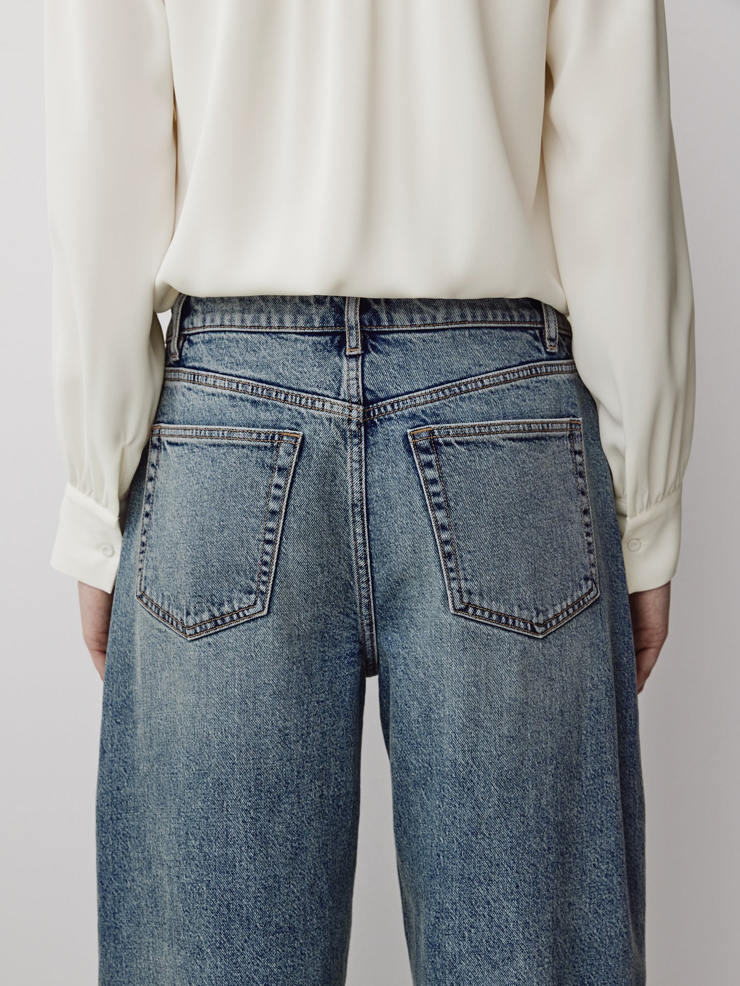 Woven Denim Pant Mid Rise Oversize Fit Stretch Fabric