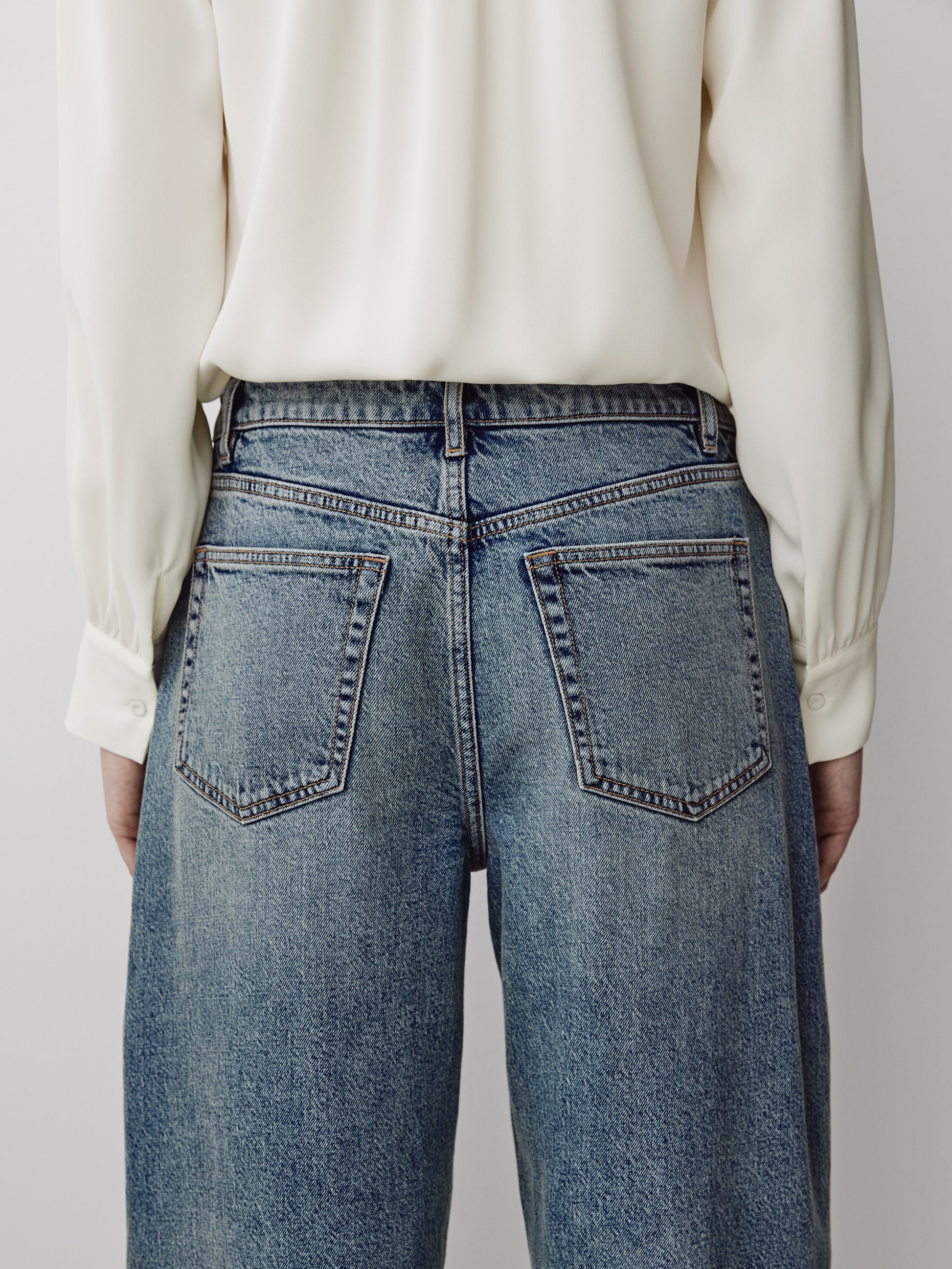 Woven Denim Pant Mid Rise Oversize Fit Stretch Fabric