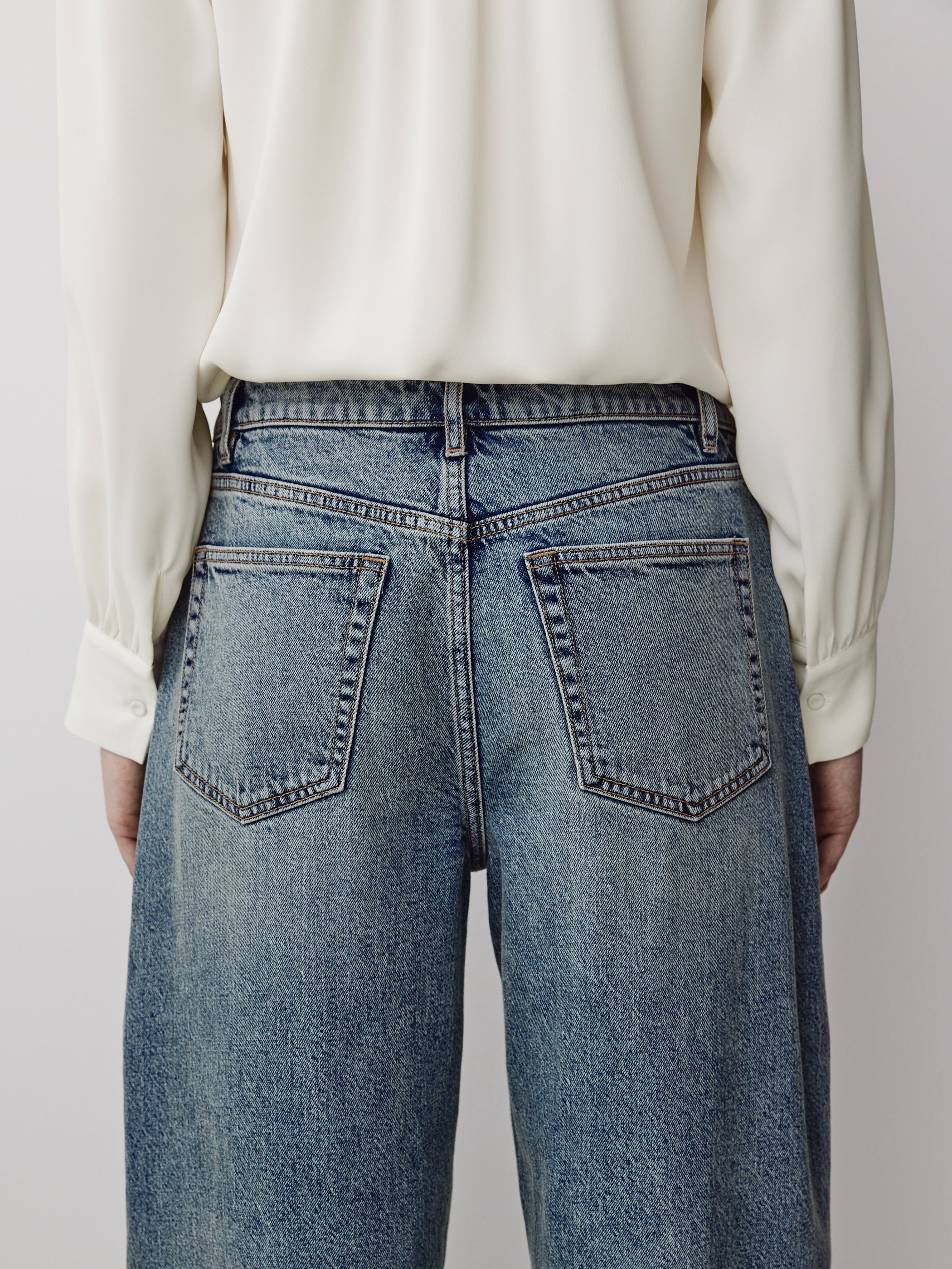 Woven Denim Pant Mid Rise Oversize Fit Stretch Fabric