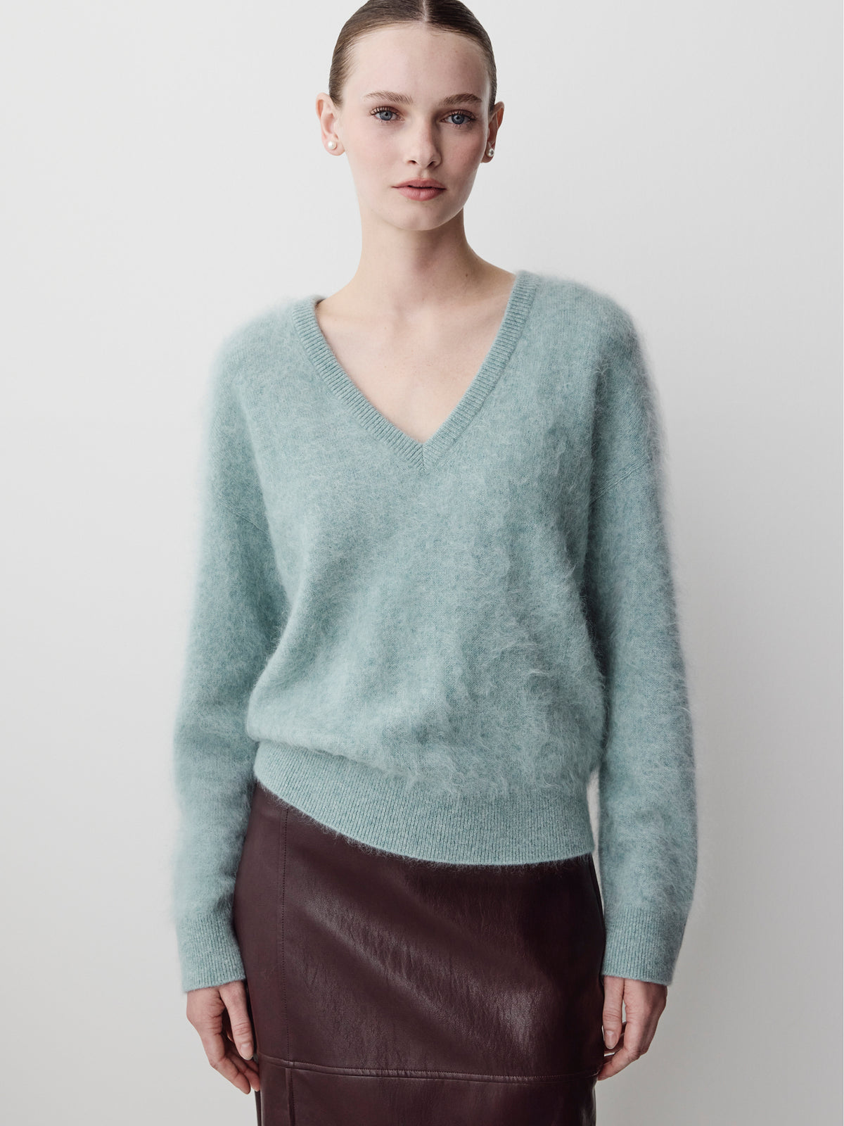 Long-Sleeve V-Neck Hairy Merino Sweater