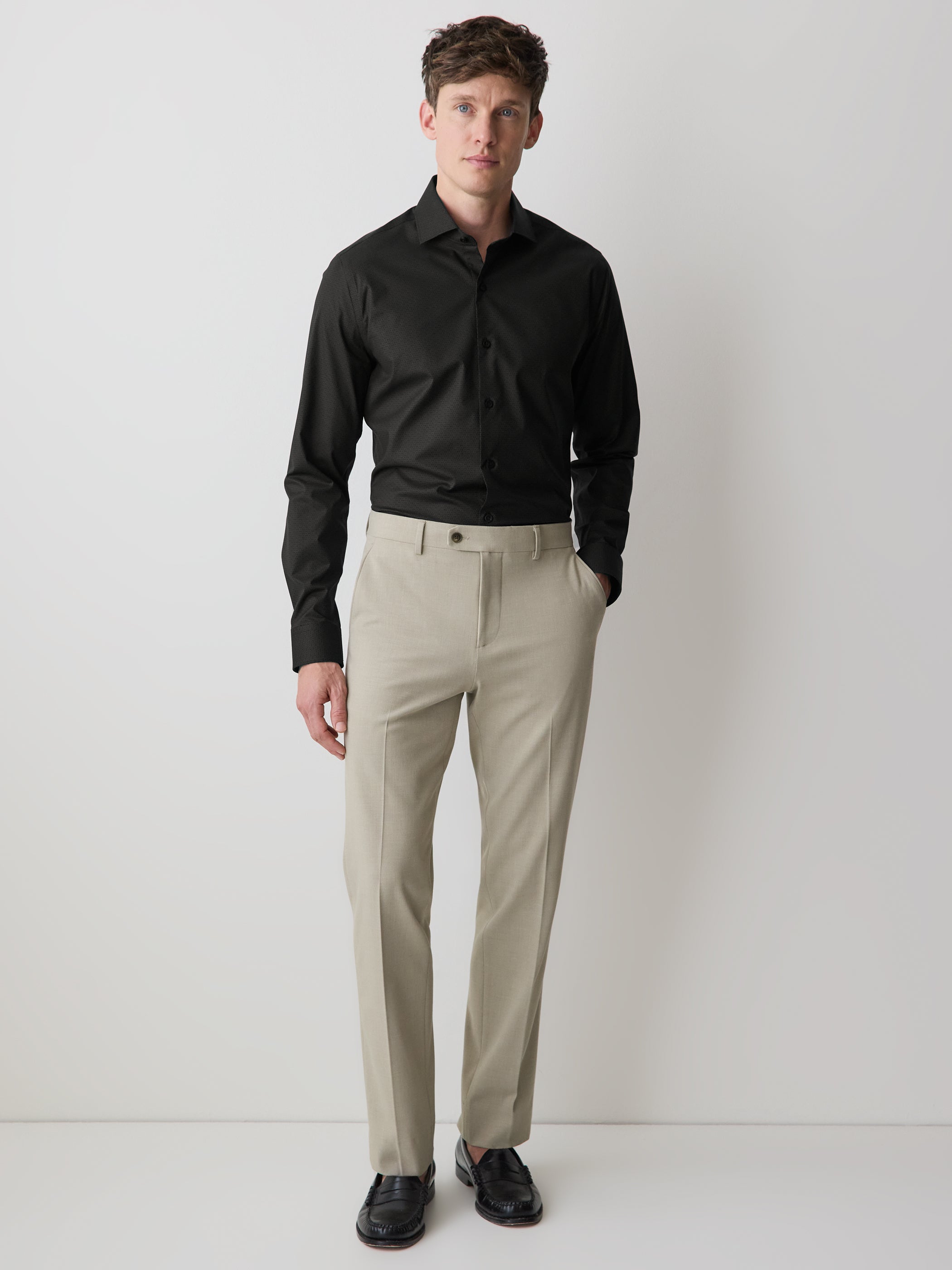 Slim-Fit Sateen Dress Shirt with Geo Pattern