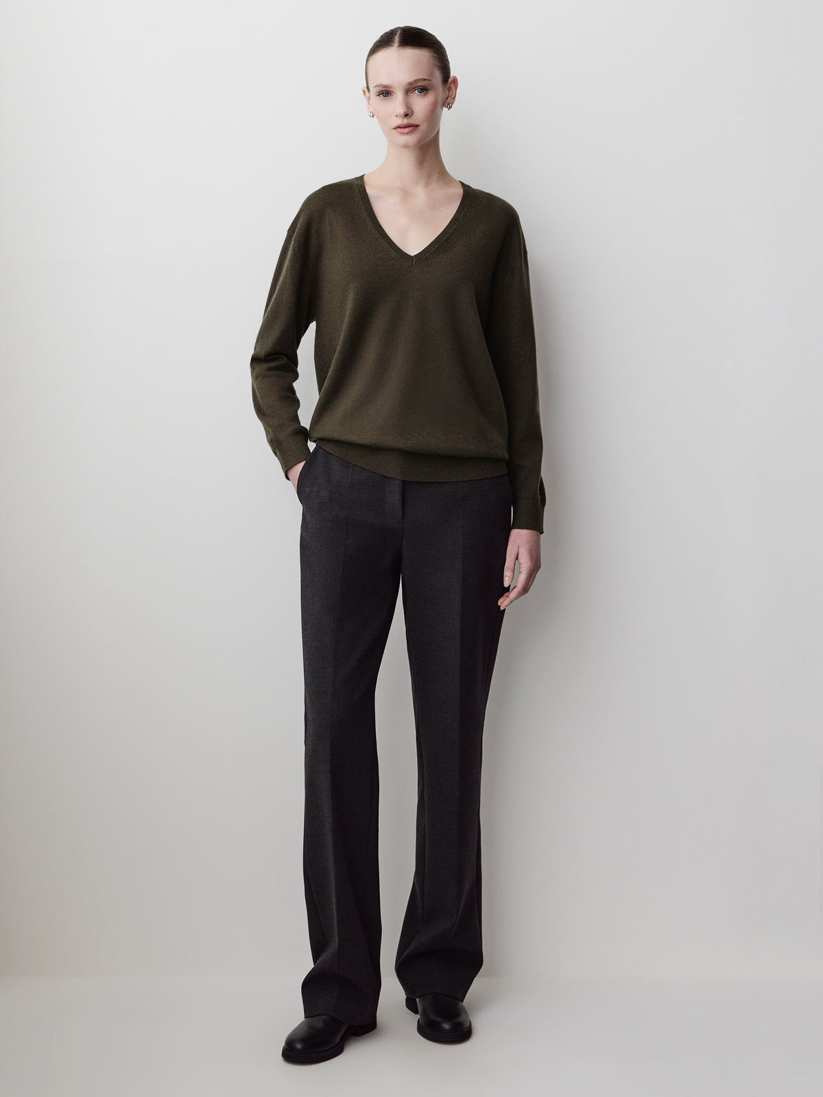 Long-Sleeve V-Neck Oversized Merino Sweater
