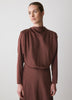 Satin Long-Sleeve Crew-Neck Midi Dress