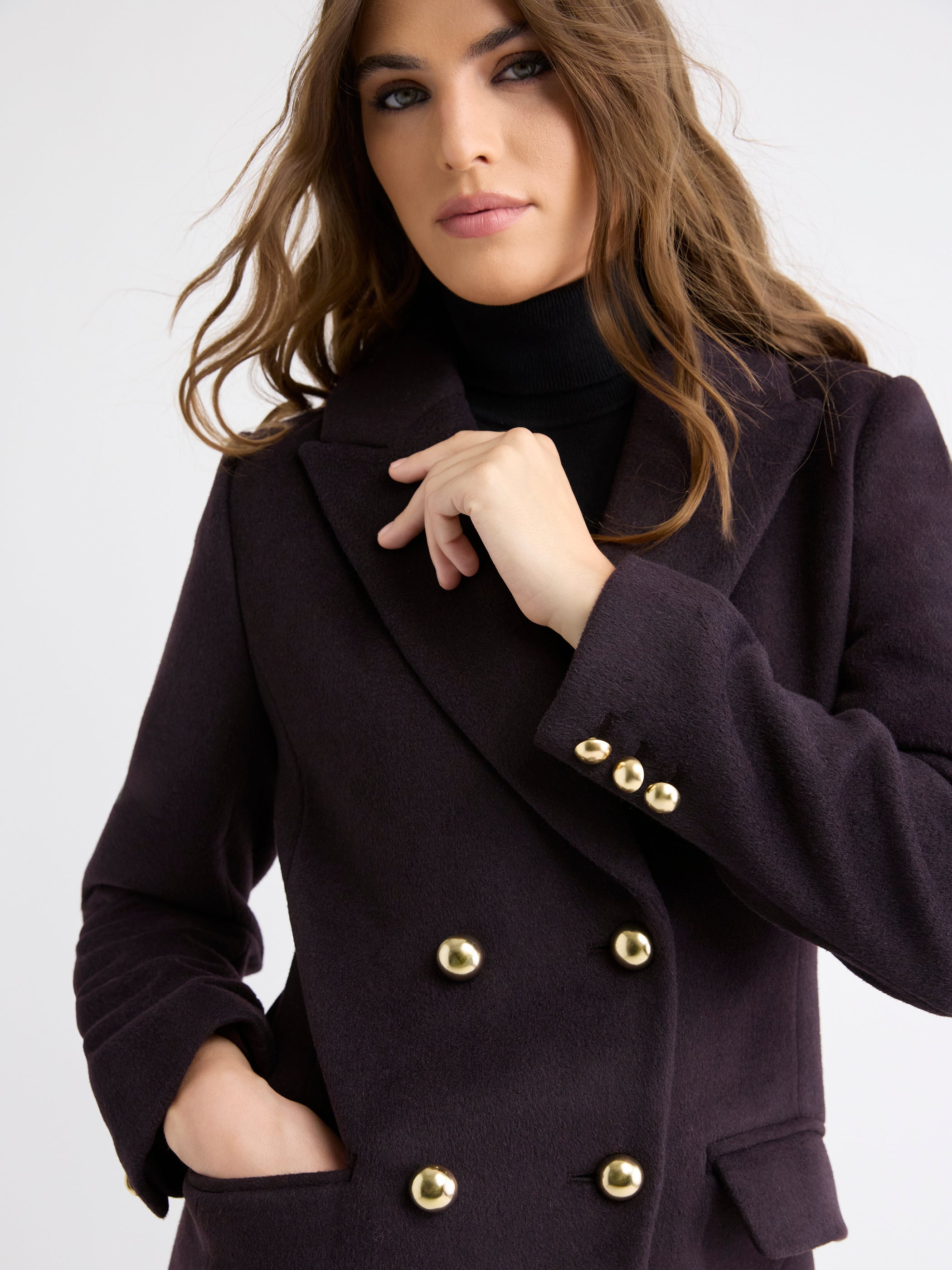 Manteau Long à Boutonnage Double en Mélange de Laine