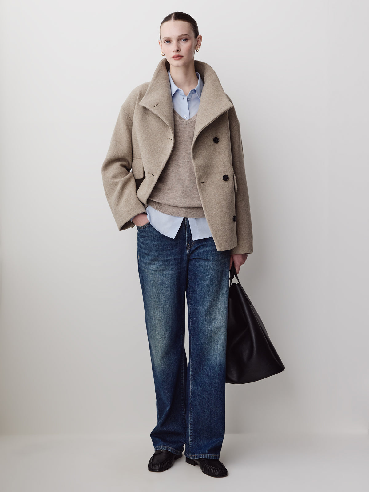 Long-Sleeve V-Neck Oversized Merino Sweater