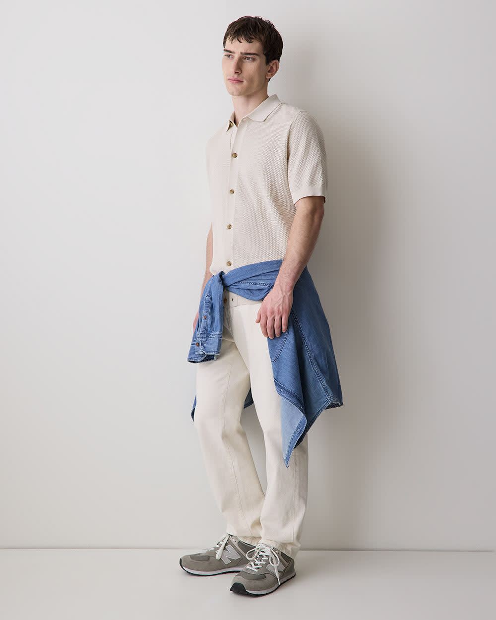 Short-Sleeve Textured Shirt Sweater