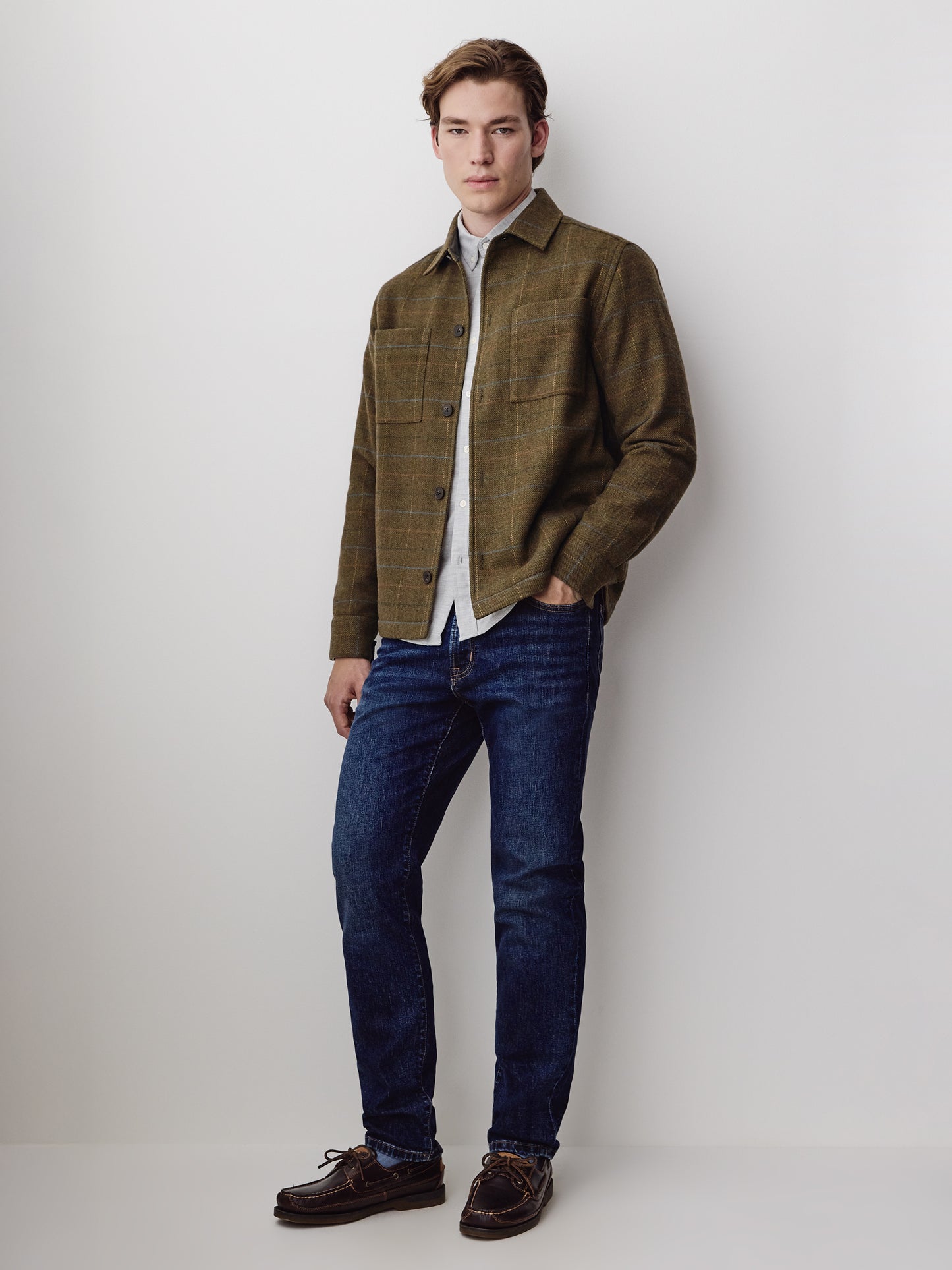Wool Blend Check Overshirt Tailored Collar