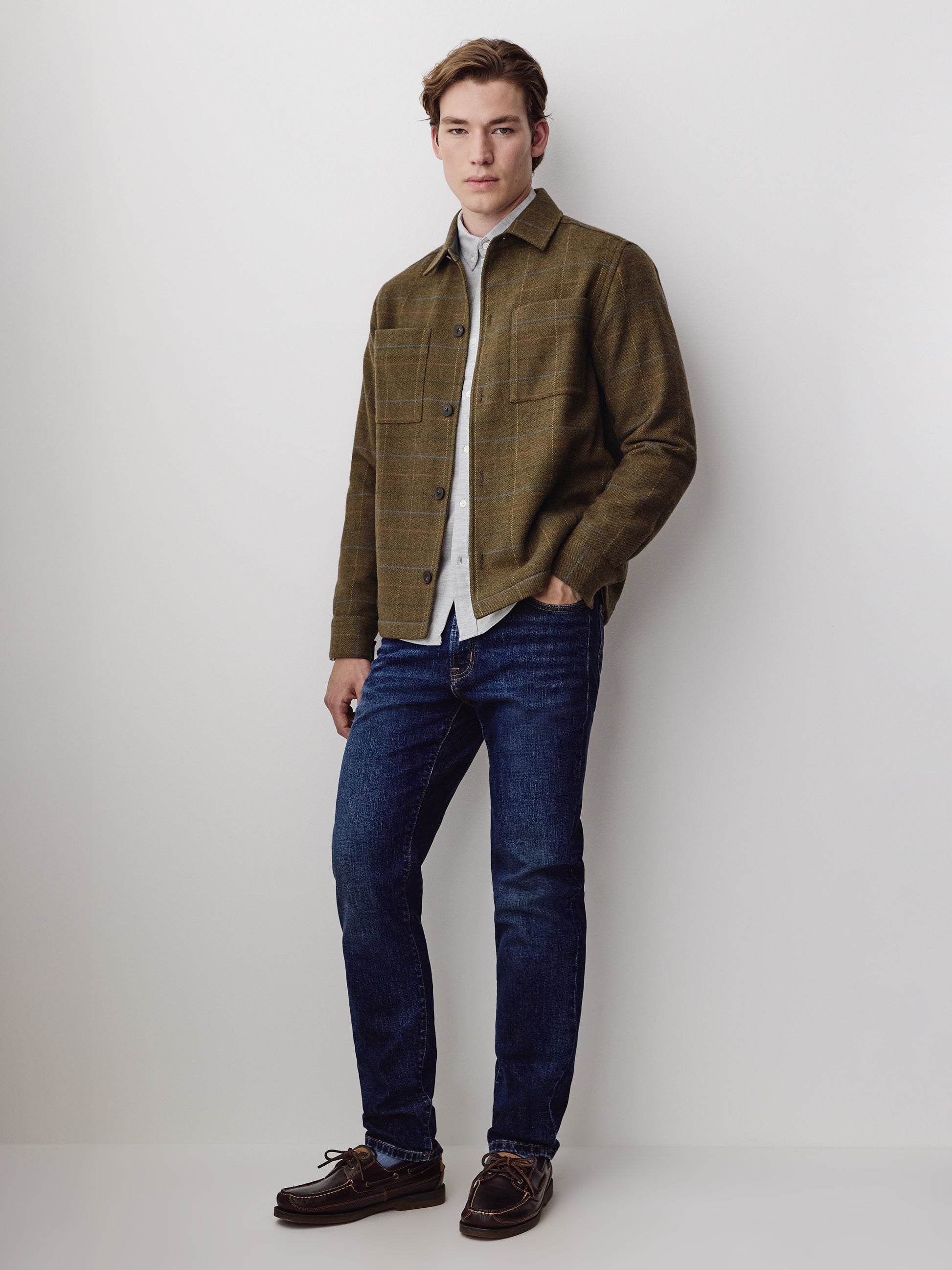 Wool Blend Check Overshirt Tailored Collar