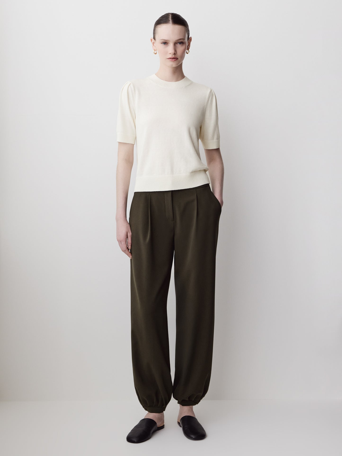 Balloon Fit Stretch Woven Pant Mid Rise