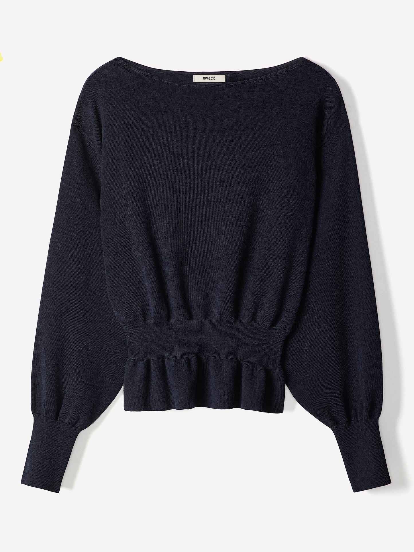 Ladies Knit Sweater Cinched Waist Boat Neck Cotton Blend