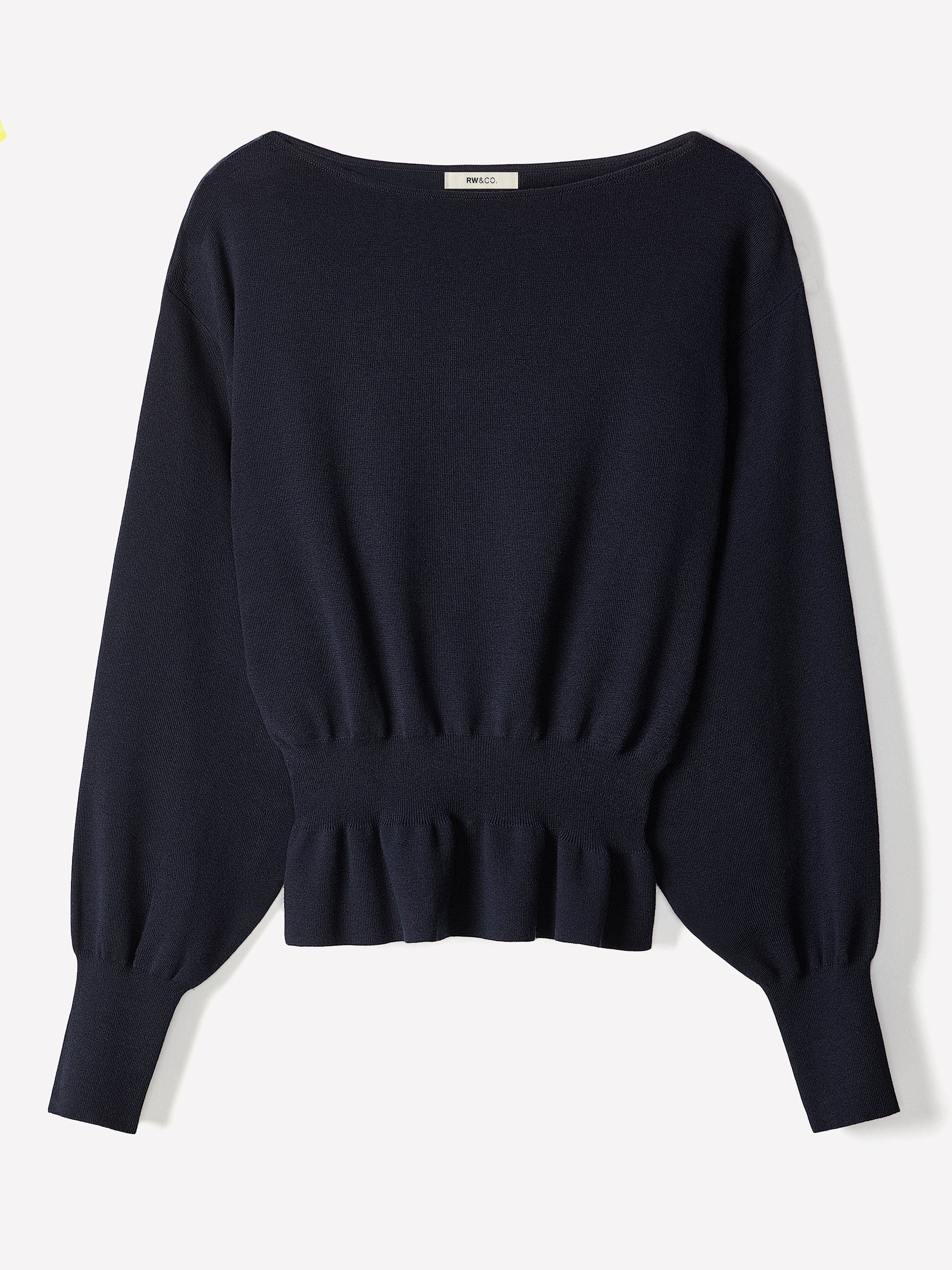 Ladies Knit Sweater Cinched Waist Boat Neck Cotton Blend