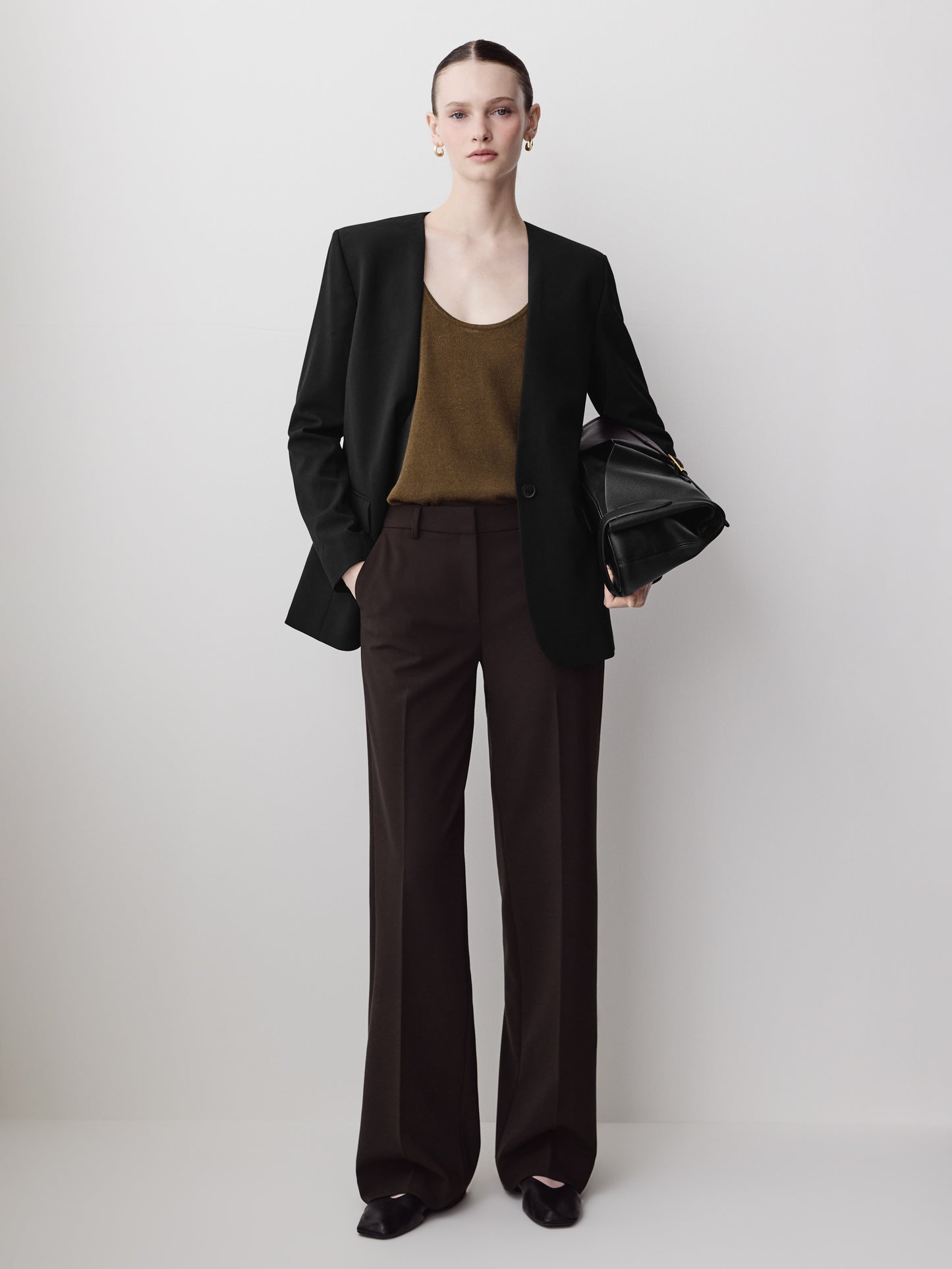 Woven Wide Leg Pant Mid Rise Stretch Fabric