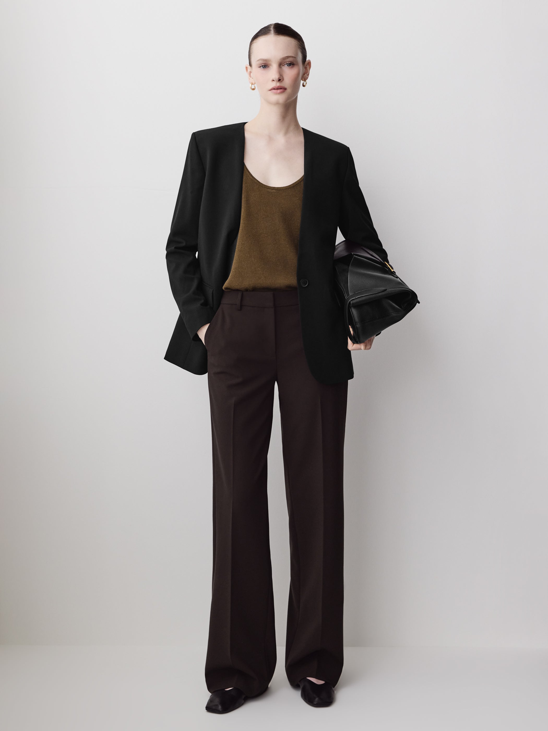 Woven Wide Leg Pant Mid Rise Stretch Fabric
