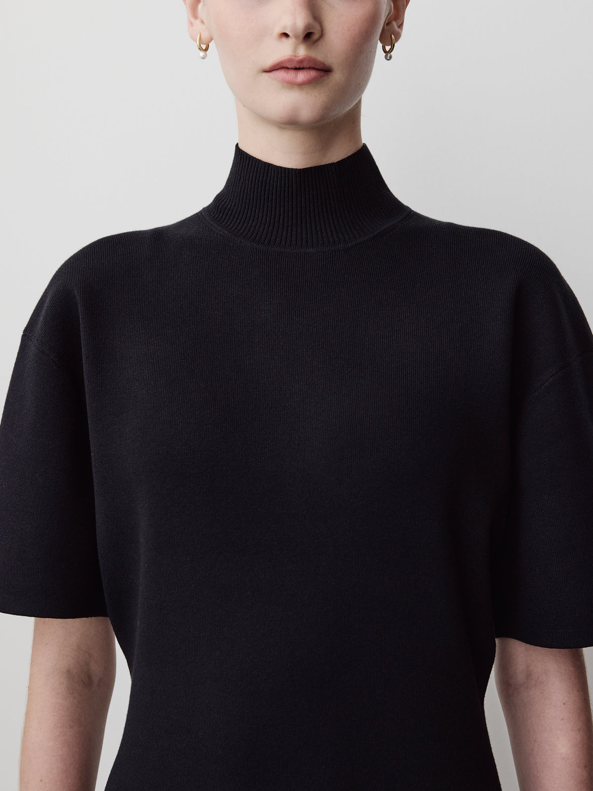 Short-Sleeve Mock-Neck Mini Sweater Dress