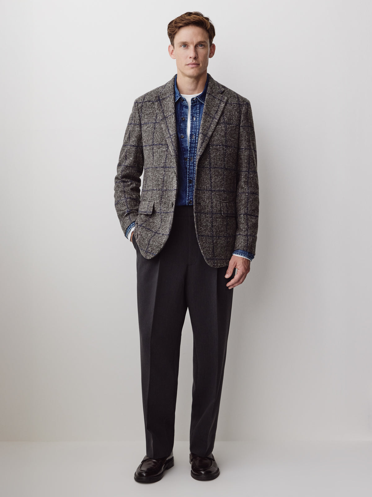 Plaid Wool-Blend Blazer