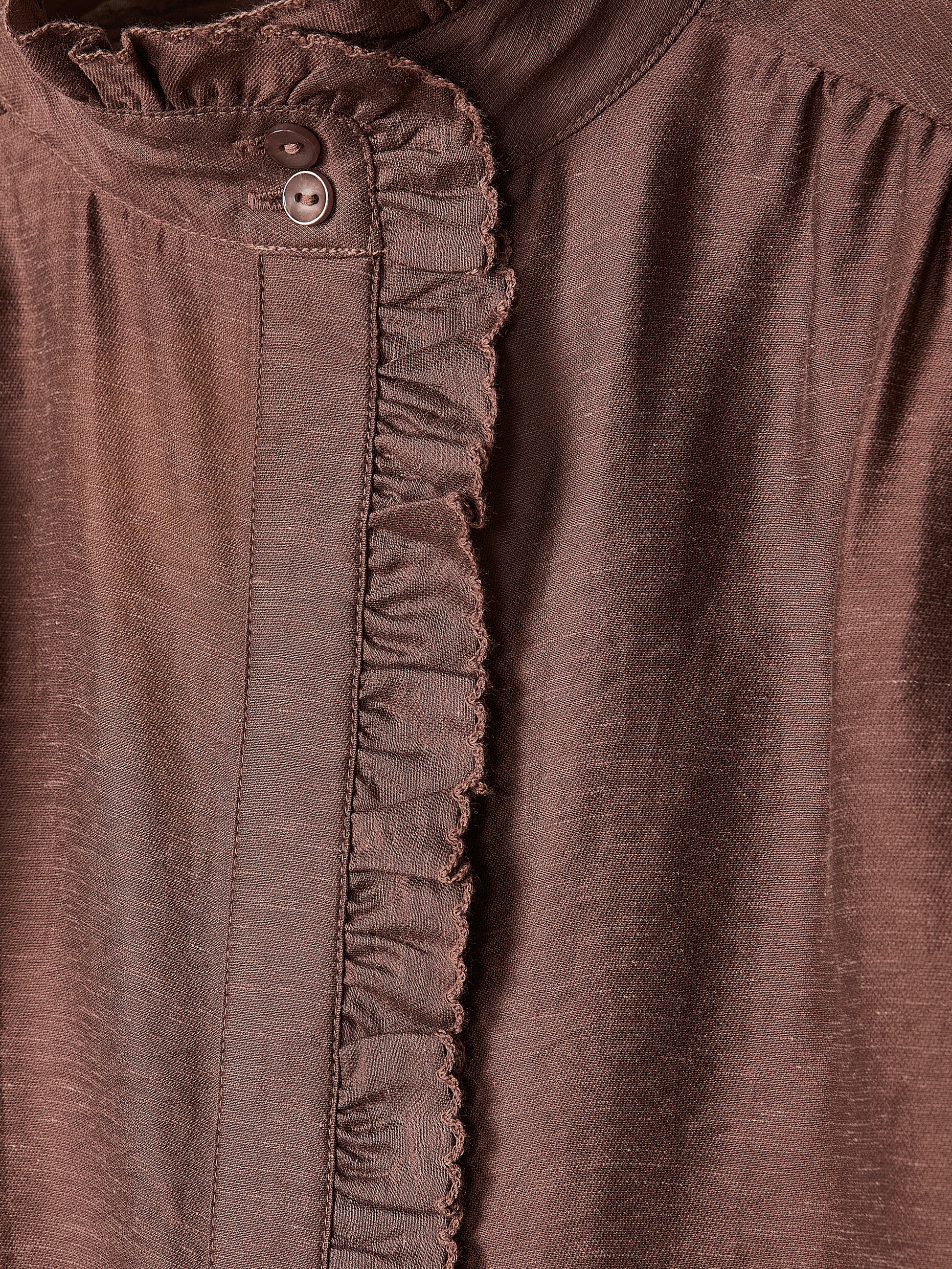 Long-Sleeve Crew-Neck Blouse with Ruffles