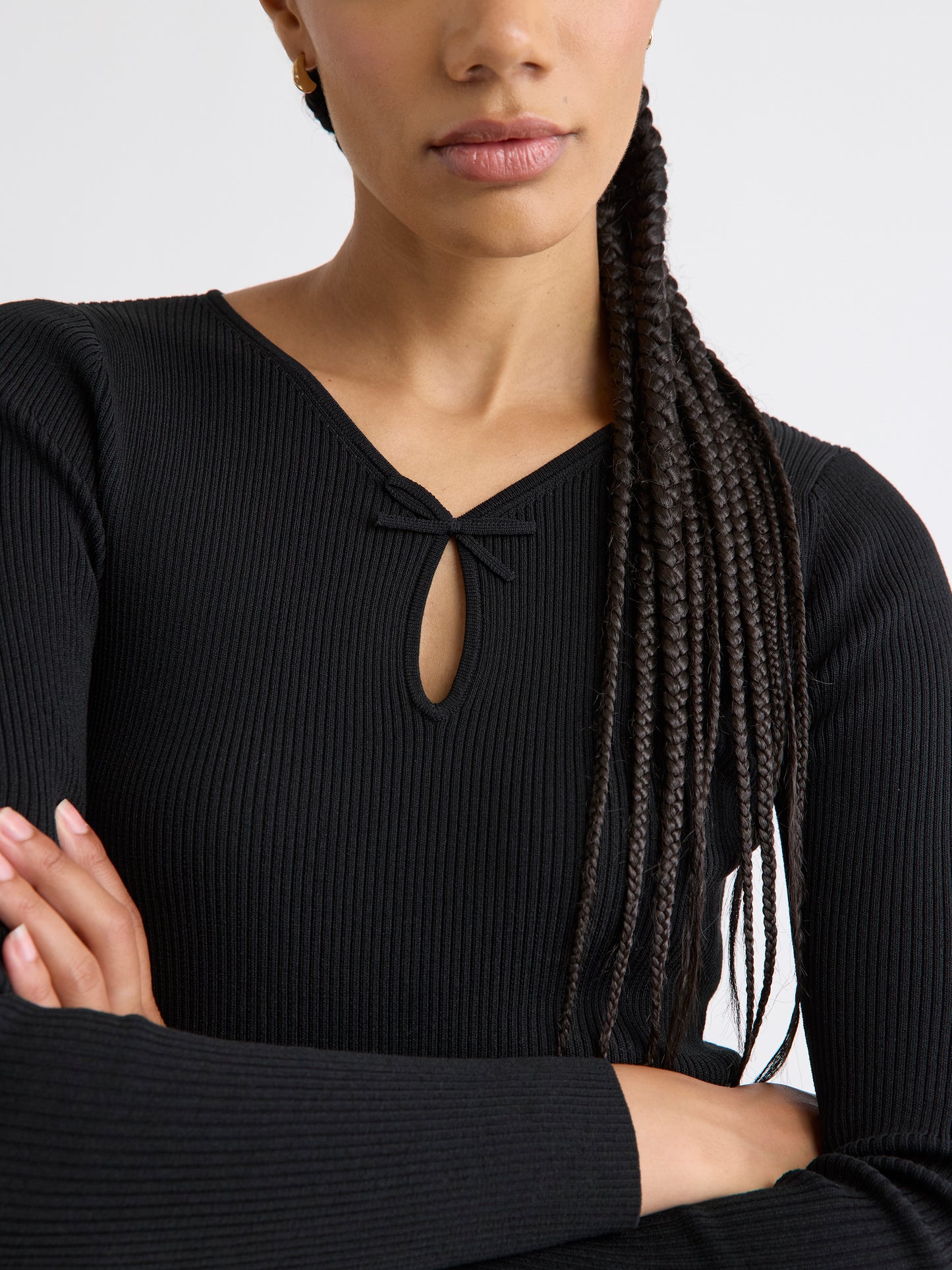 Haut Côtelé à Manches Longues et Col V