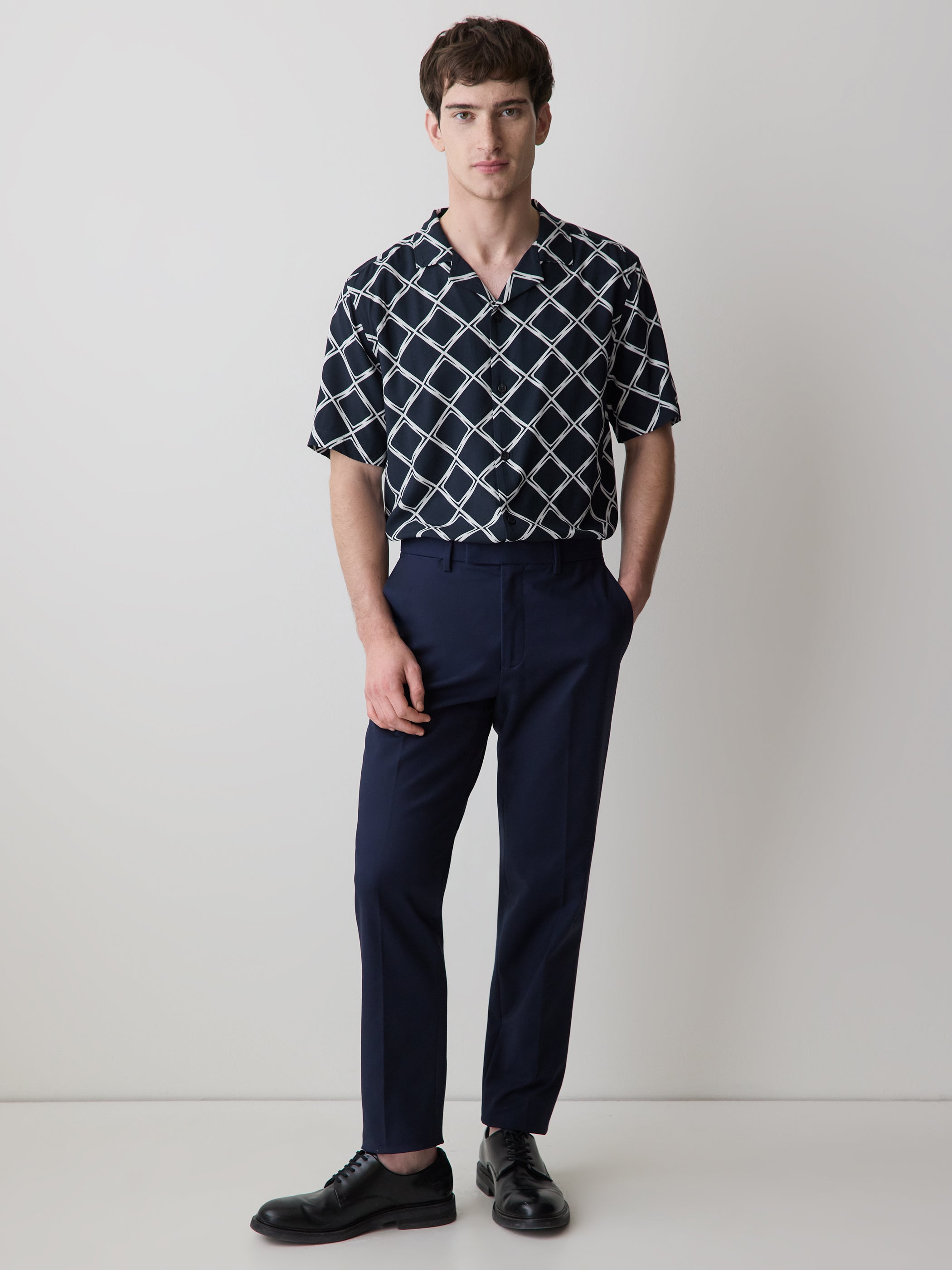 Short-Sleeve Camp-Collar Shirt with Geo Print