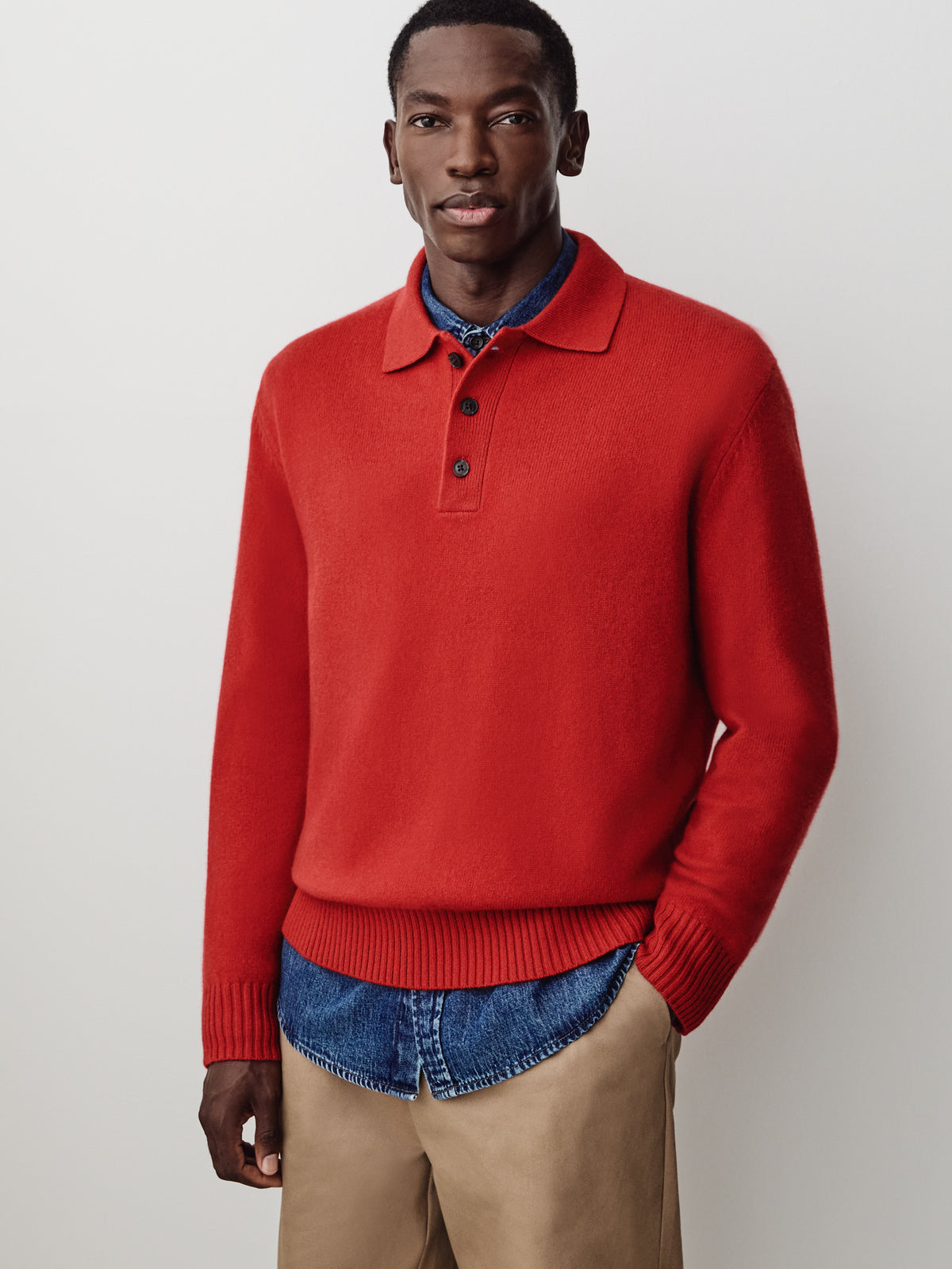 Lambswool Long-Sleeve Polo Sweater