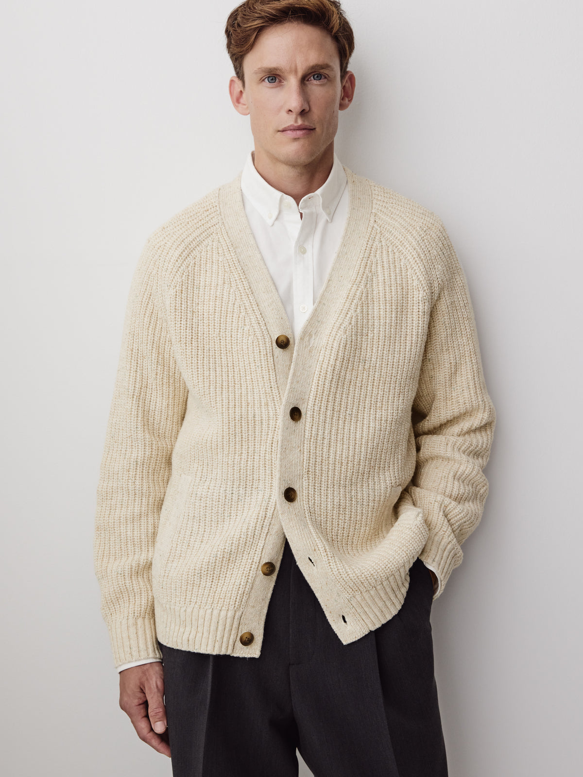 Long-Sleeve V-Neck Cardigan with Neps