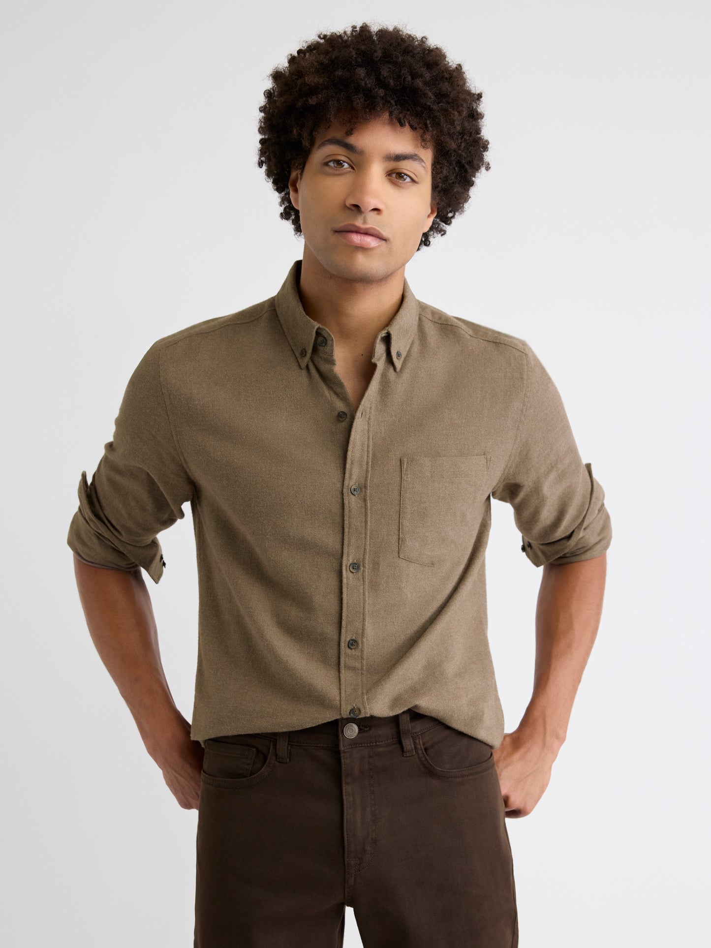 Slim-Fit Solid Flannel Shirt