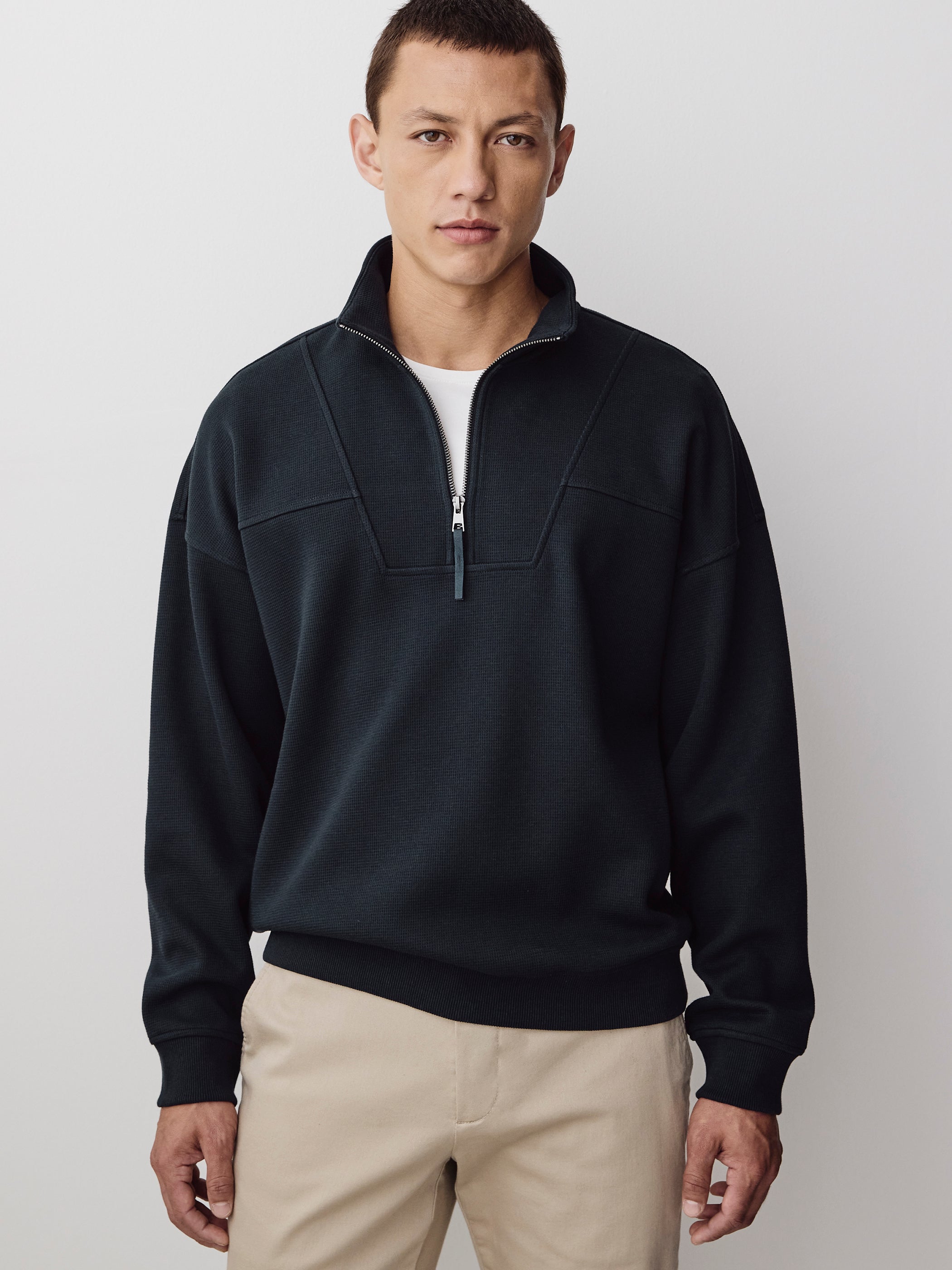 Men's Long-Sleeve Half-Zip Mock-Neck Waffled Sweater – RW&CO