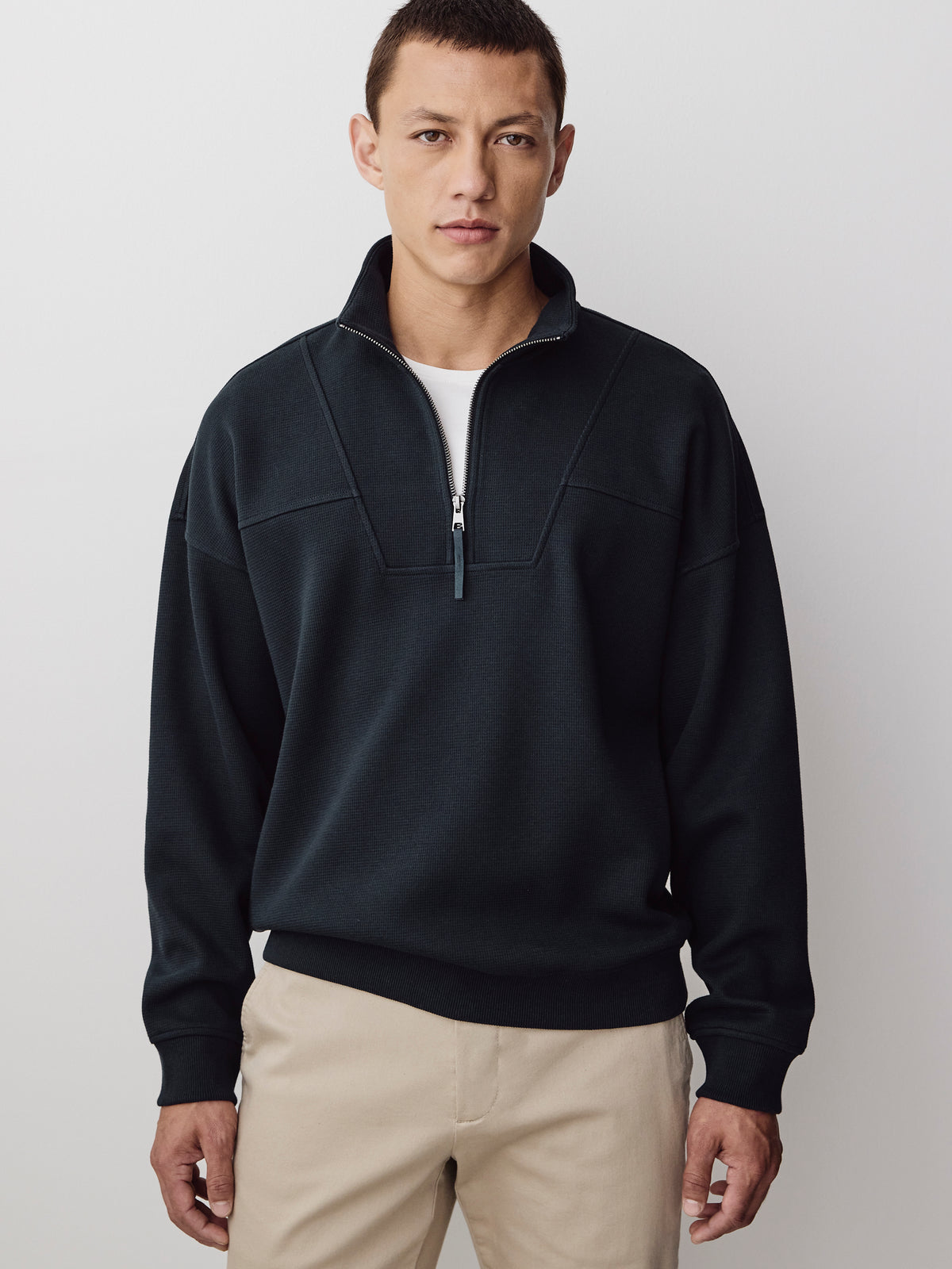 Men's Knit Pullover Waffle Mock Zip