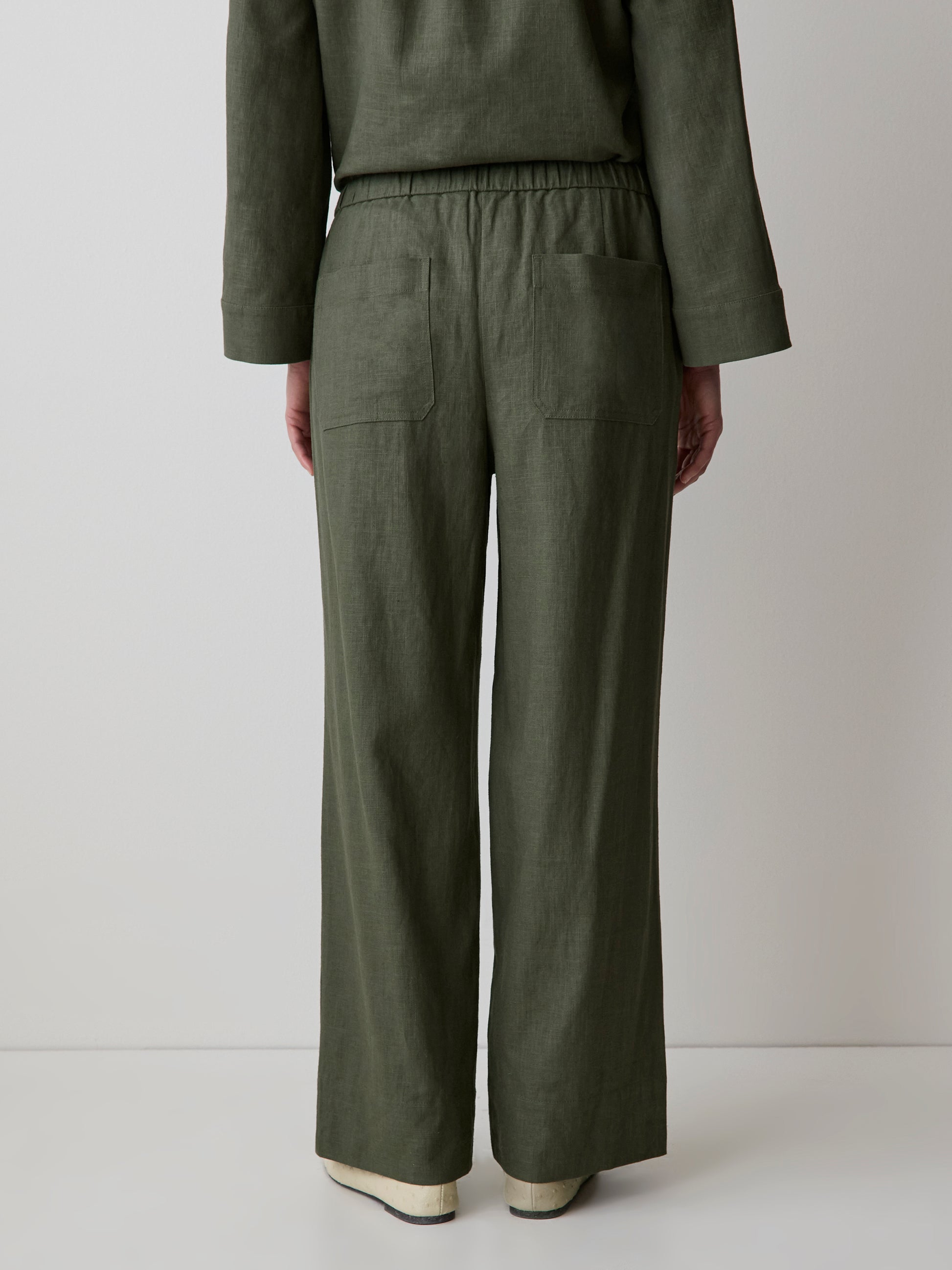 Linen Mid-Rise Straight-Leg Pant