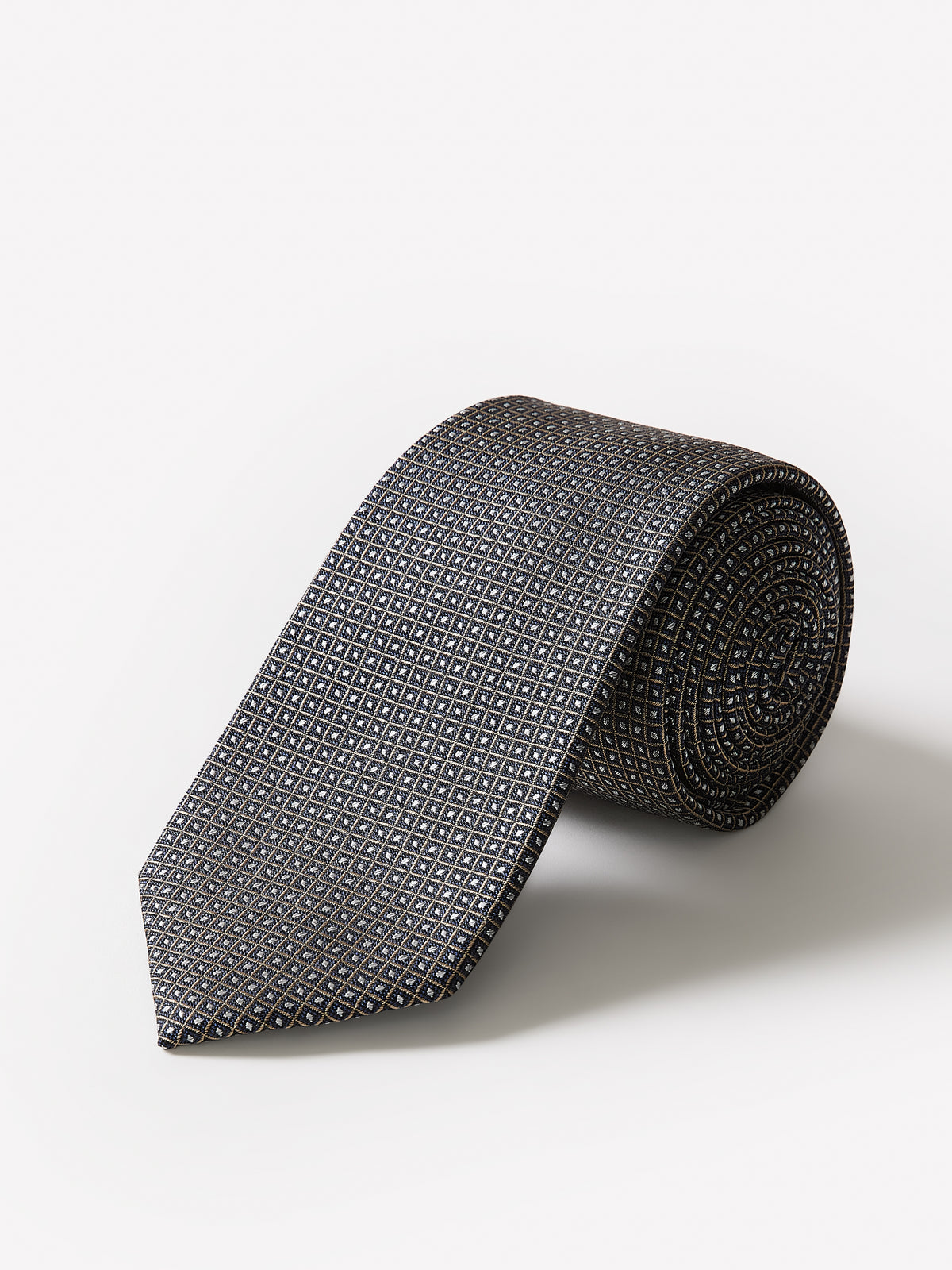Men's Skinny Silk Woven Tie with Micro Square Geo Pattern