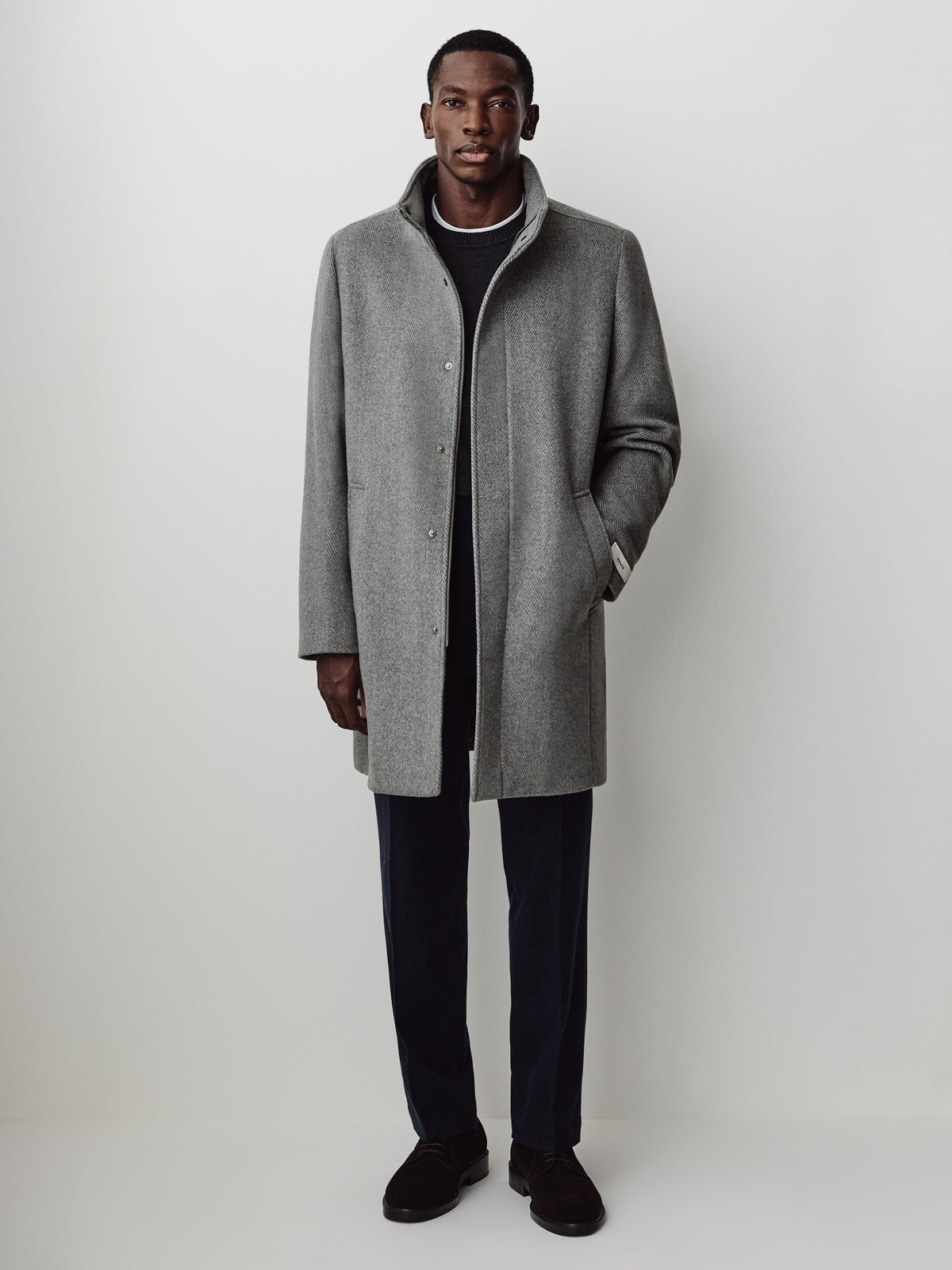 Wool Blend Funnel Topcoat for Men