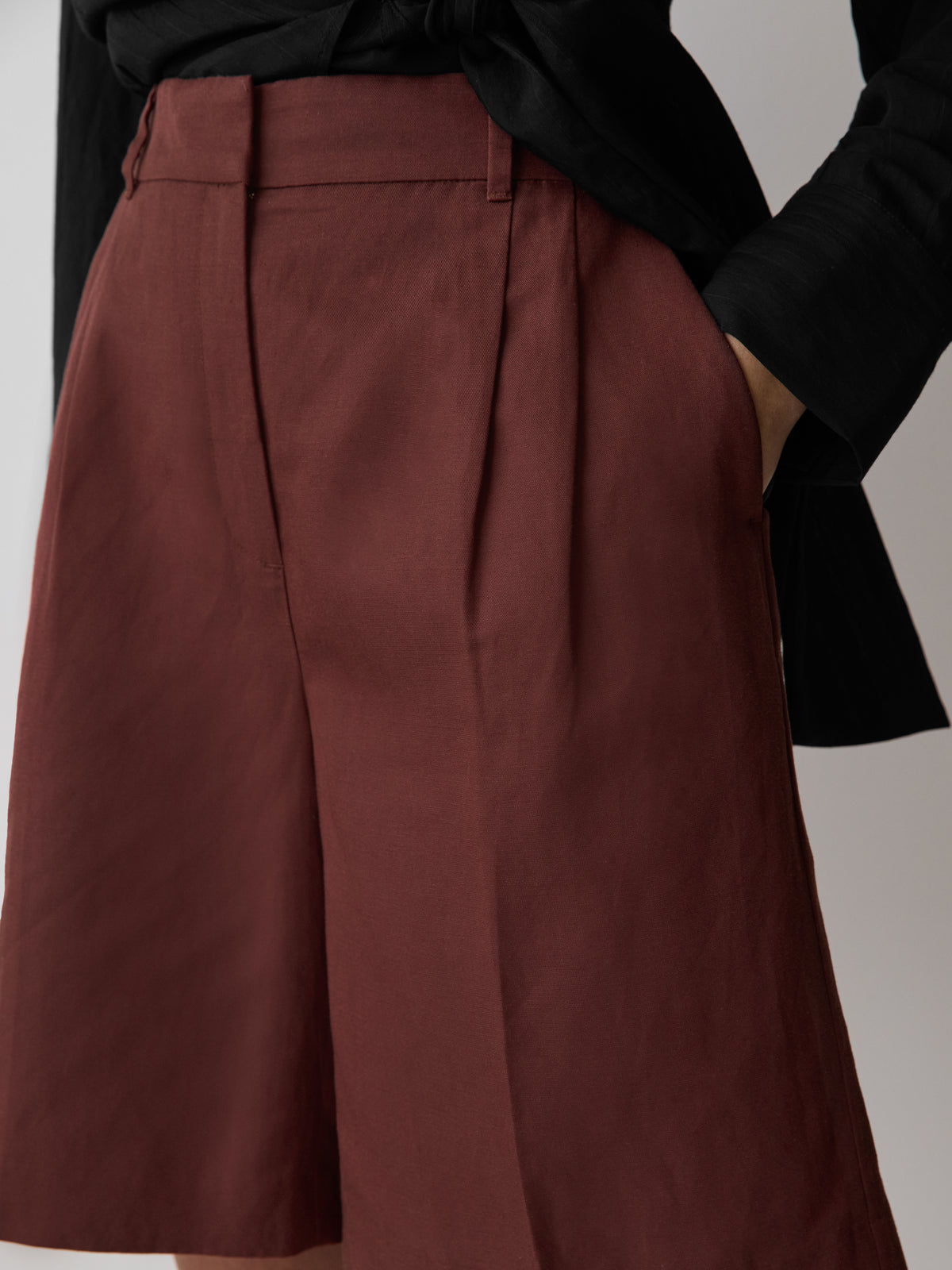 Linen-Blend High-Rise Bermuda Shorts