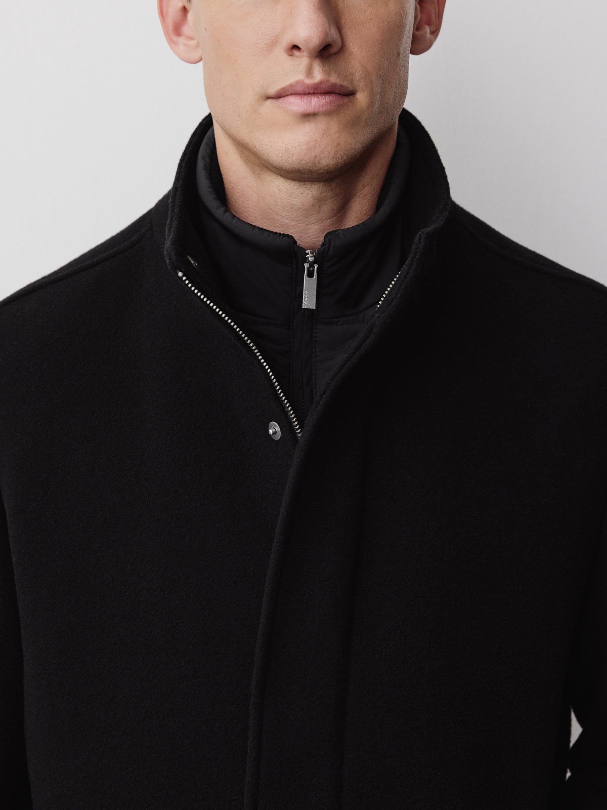 Classic Mock-Neck Wool Coat with Dickey