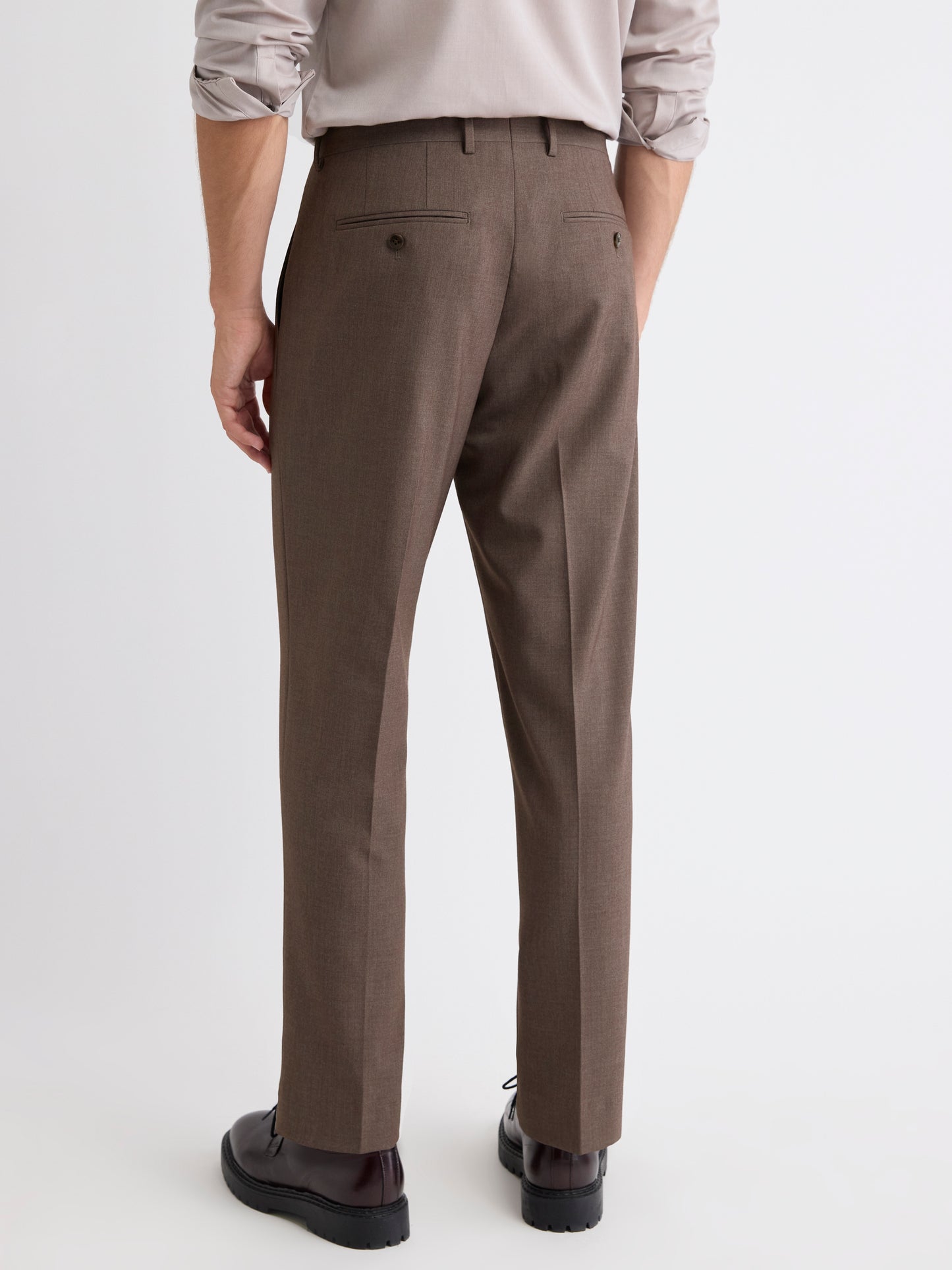 Pleated Tapered-Leg Taupe Suit Pant